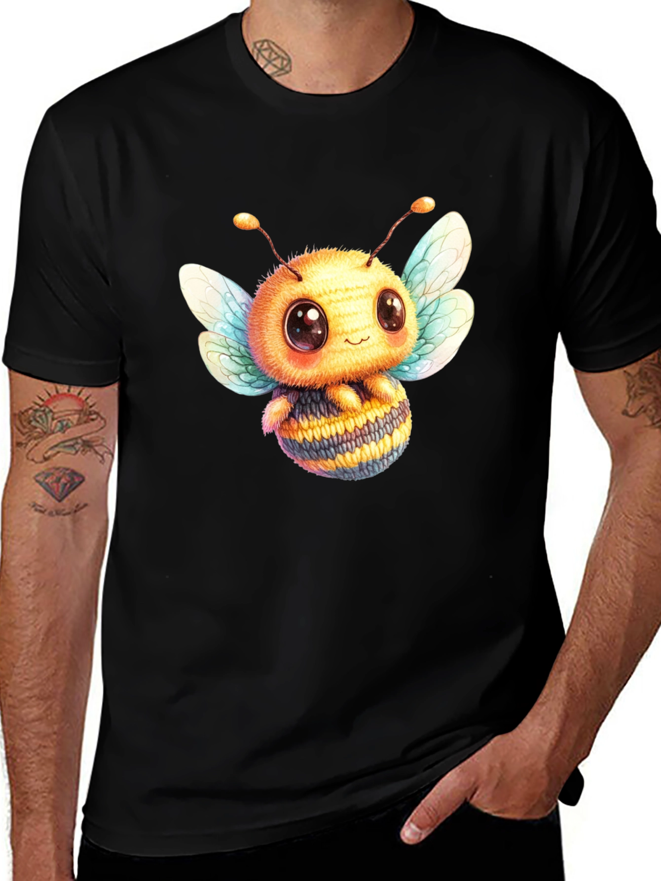 Variant 25 of Cute Bee Graphic Tee - Black Cotton Blend
