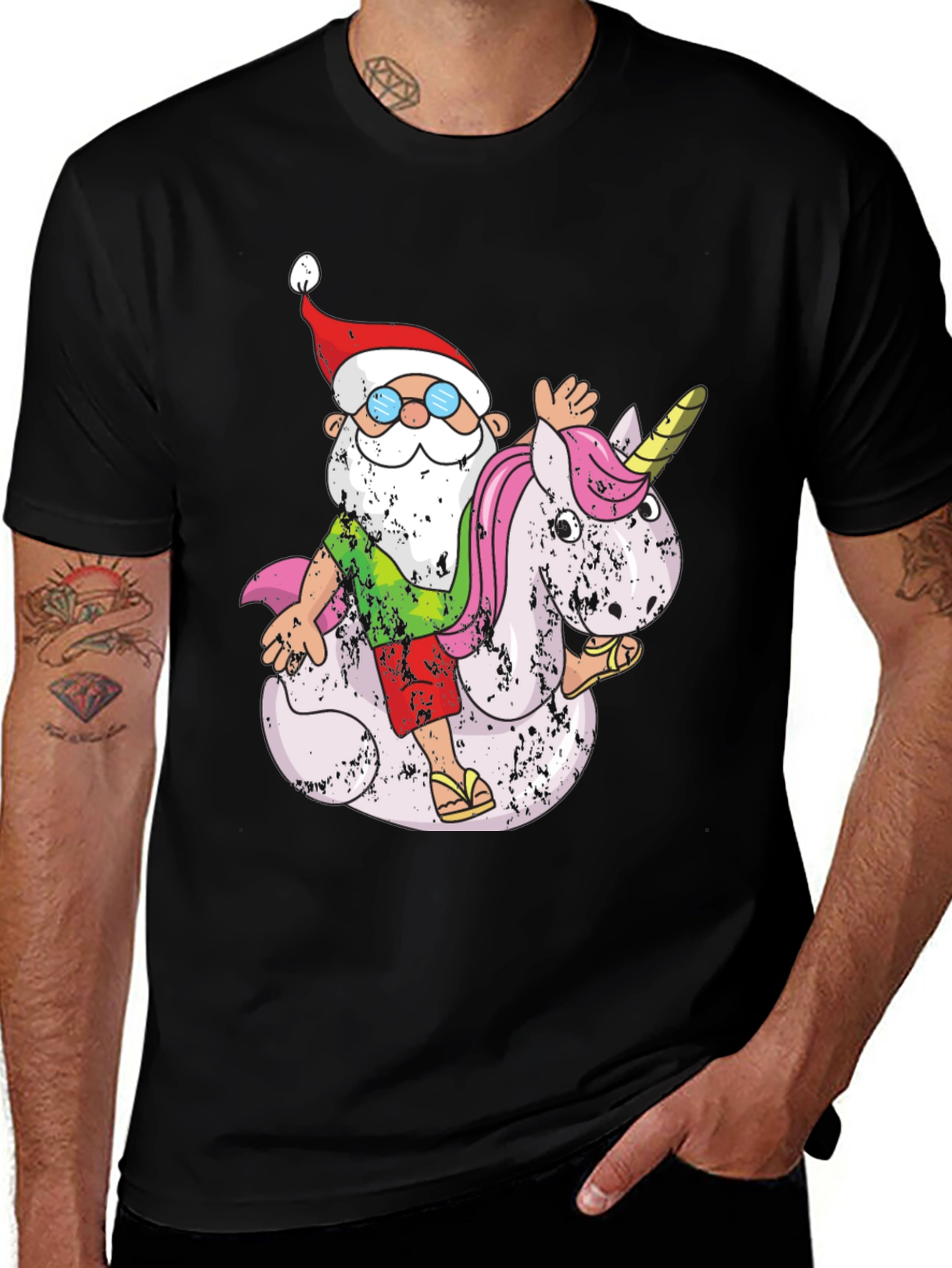 Variant 14 of Santa Riding Unicorn Graphic Tee