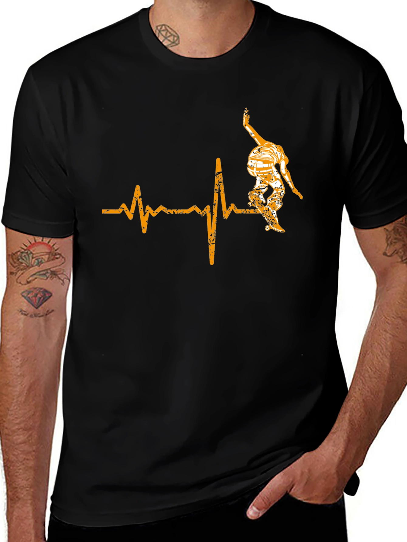 Variant 21 of Skateboard Heartbeat T-Shirt - Black Graphic Tee