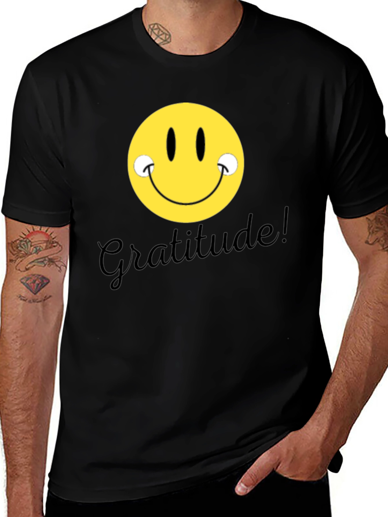 Variant 4 of Gratitude Smiley Face Black T-Shirt