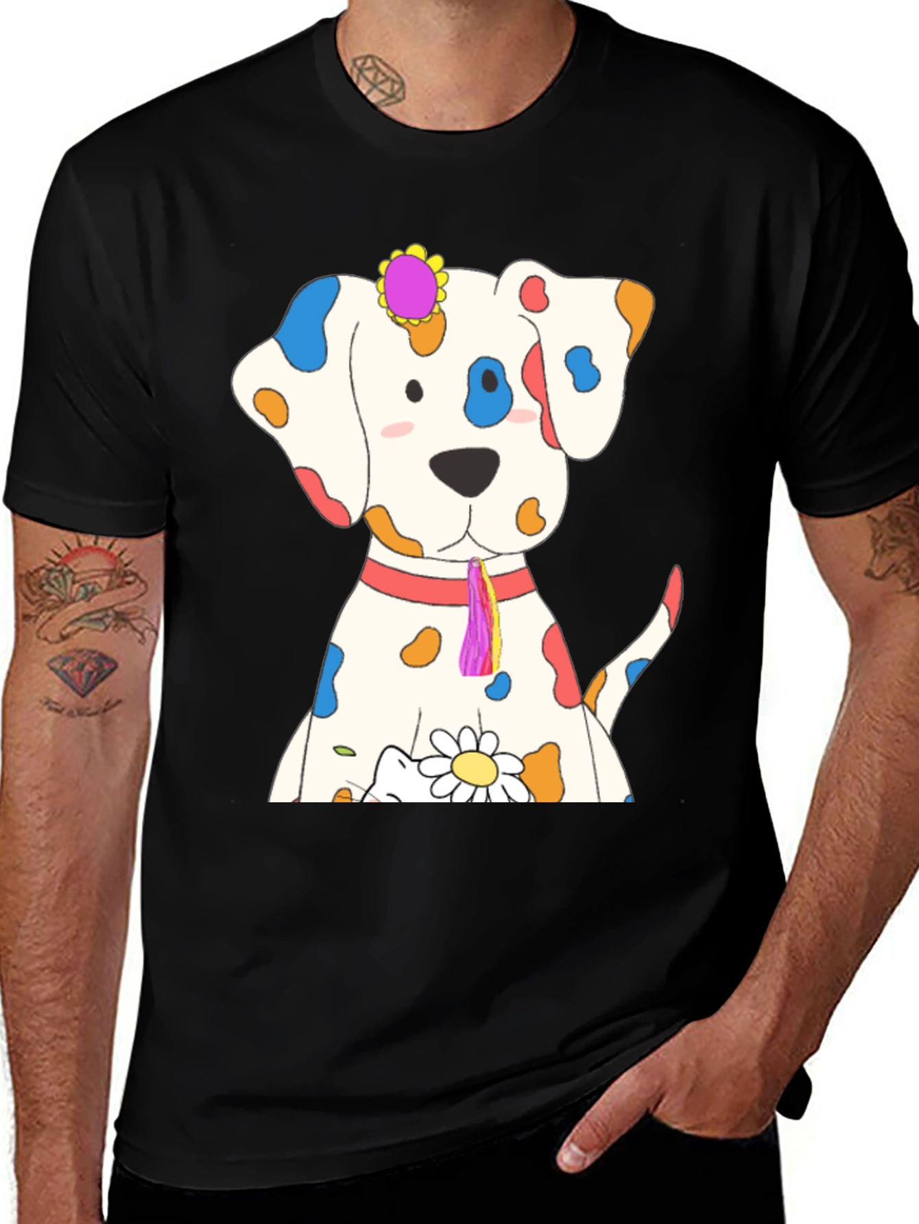 Variant 21 of Whimsical Dog Print Black T-Shirt