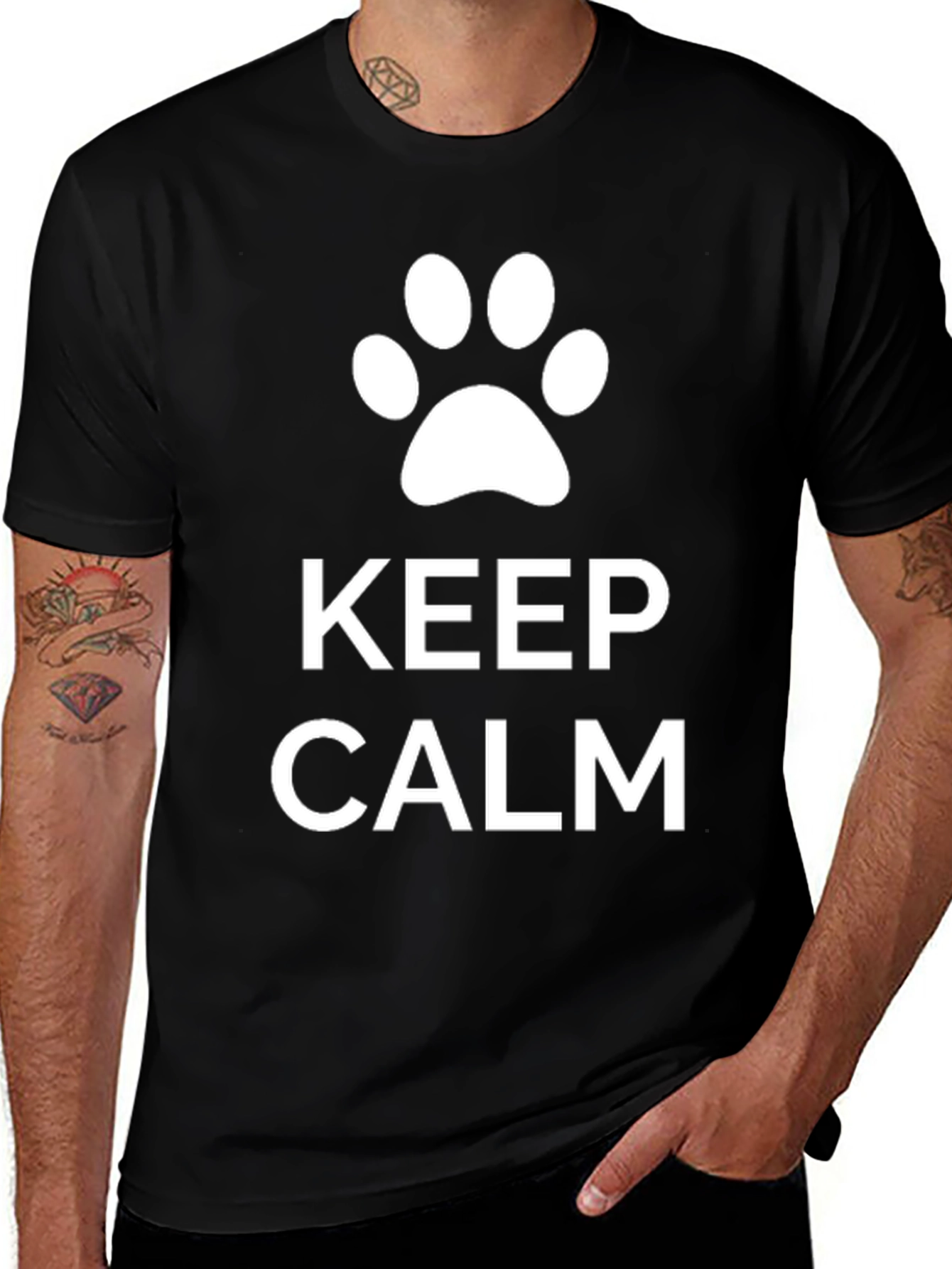 Variant 22 of Keep Calm Dog Paw T-Shirt - Black Cotton Blend