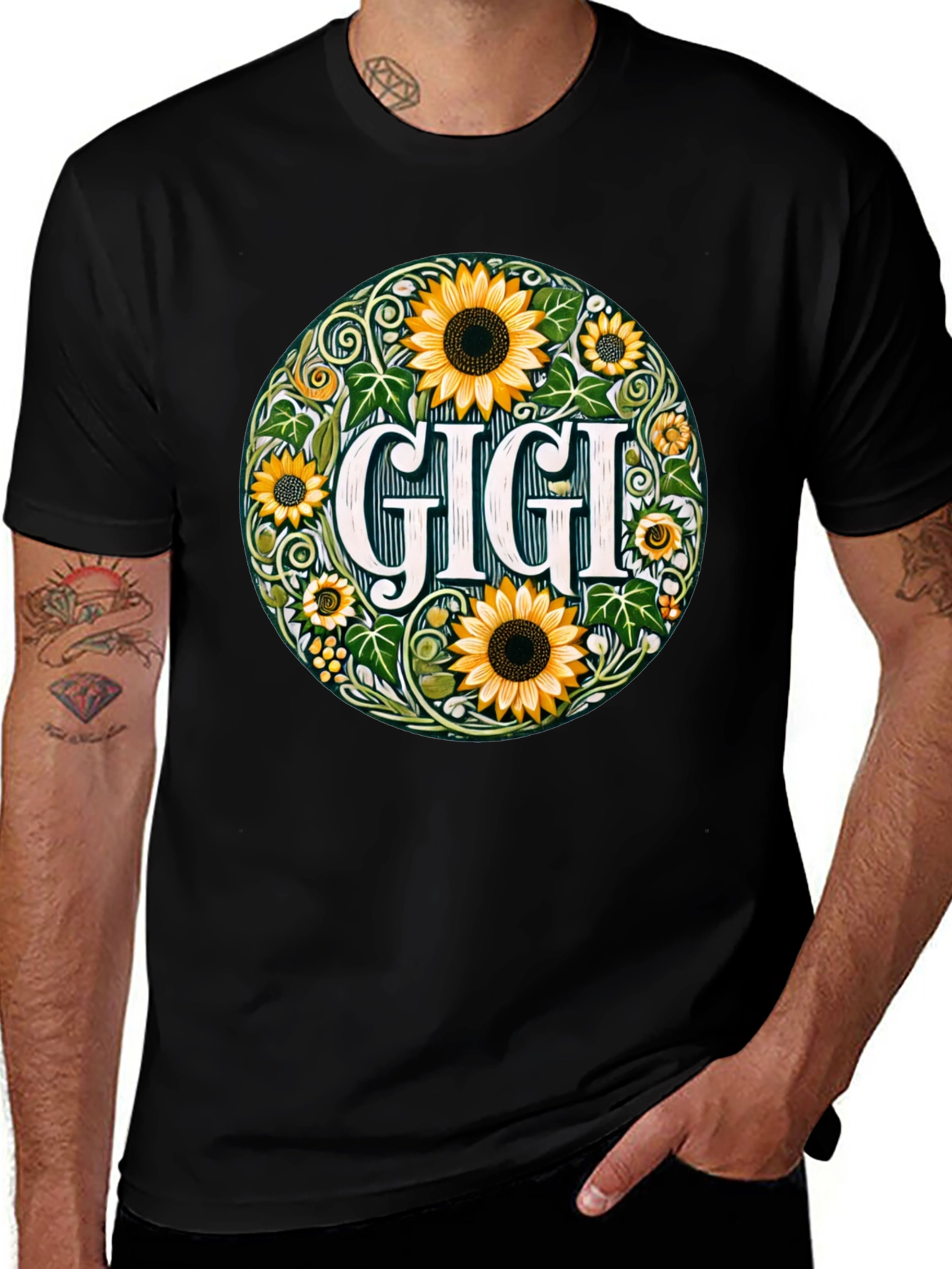 Variant 4 of Gigi Sunflower Graphic Tee - Floral Grandparent Shirt
