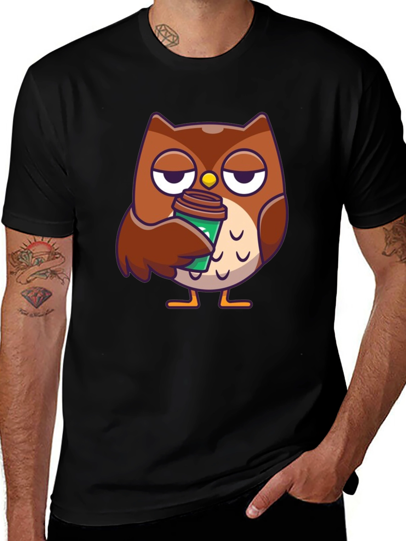 Variant 2 of Sleepy Owl Coffee T-Shirt - Black Cotton Graphic Tee