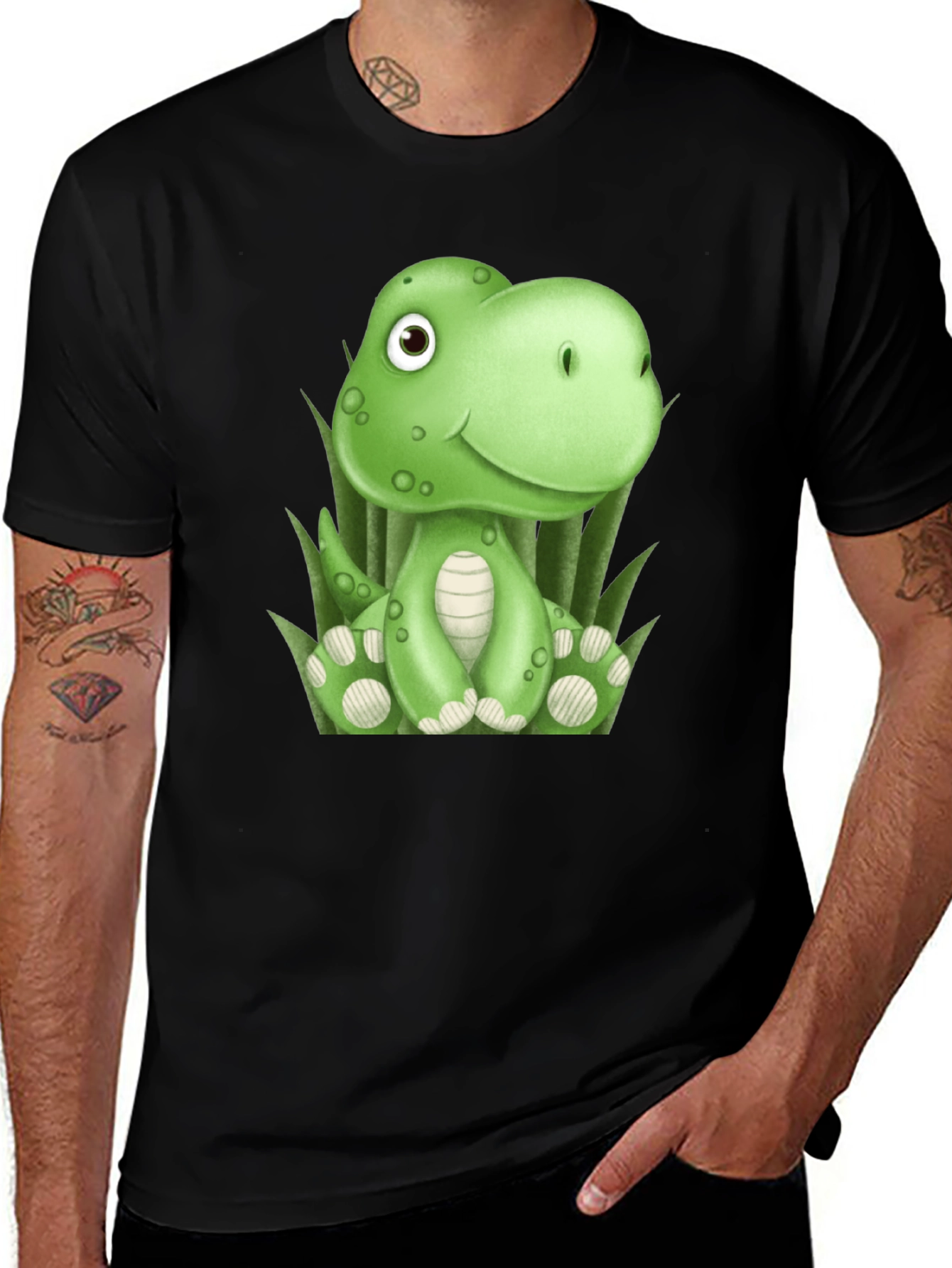 Variant 22 of Cute Cartoon Dinosaur Black T-Shirt