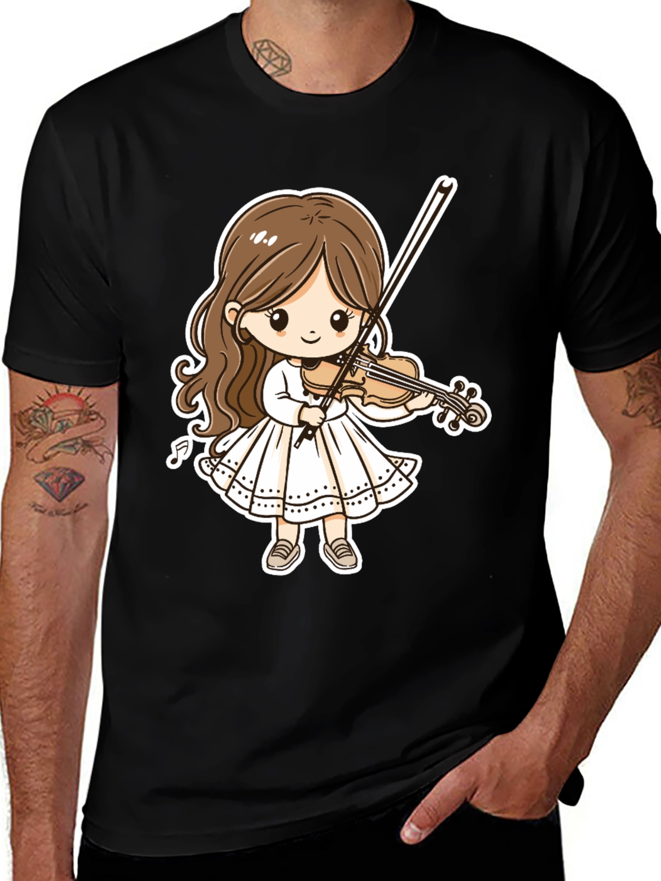 Variant 23 of Cartoon Girl Violinist Graphic Tee - Black