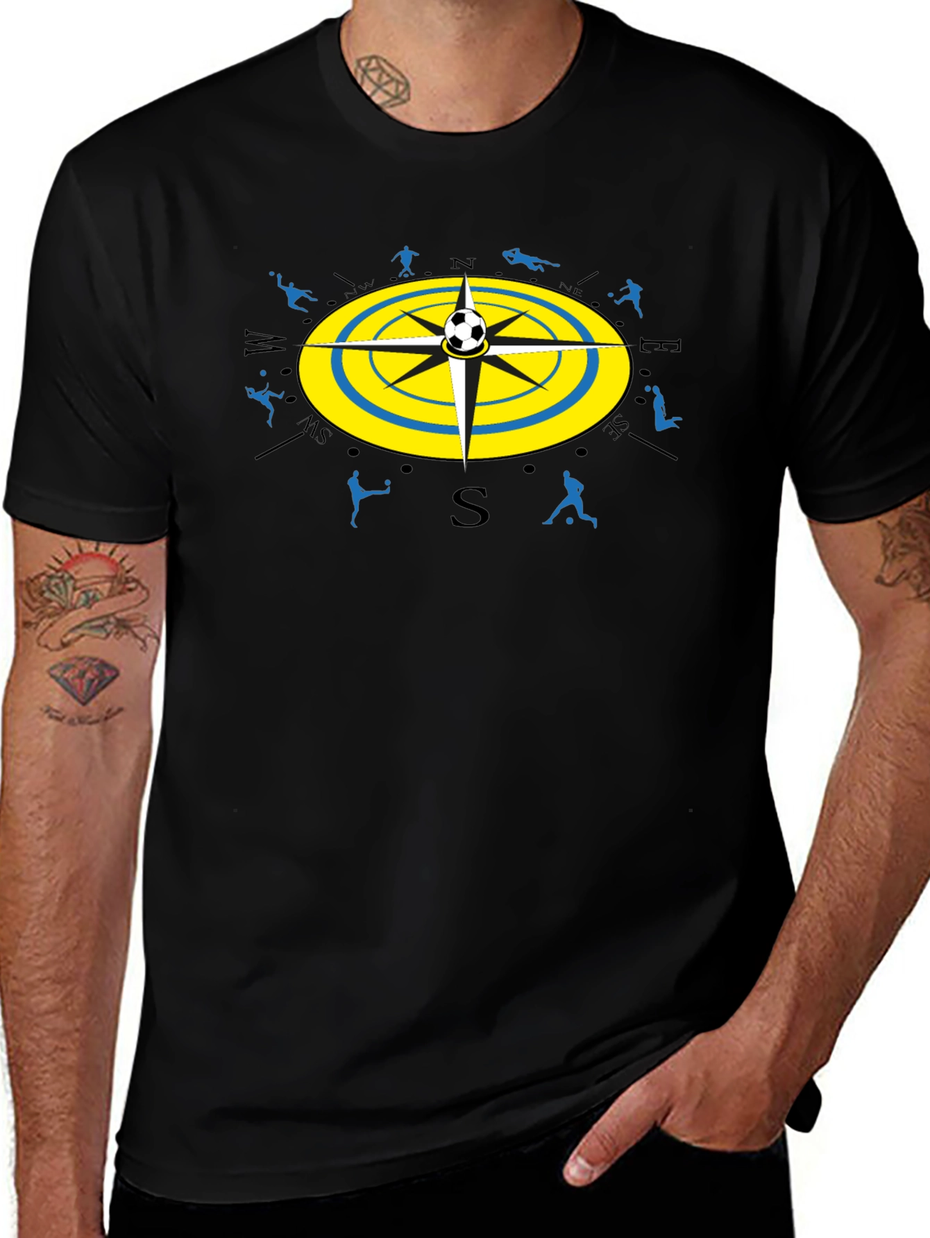 Variant 20 of Soccer Compass T-Shirt - Black Graphic Tee