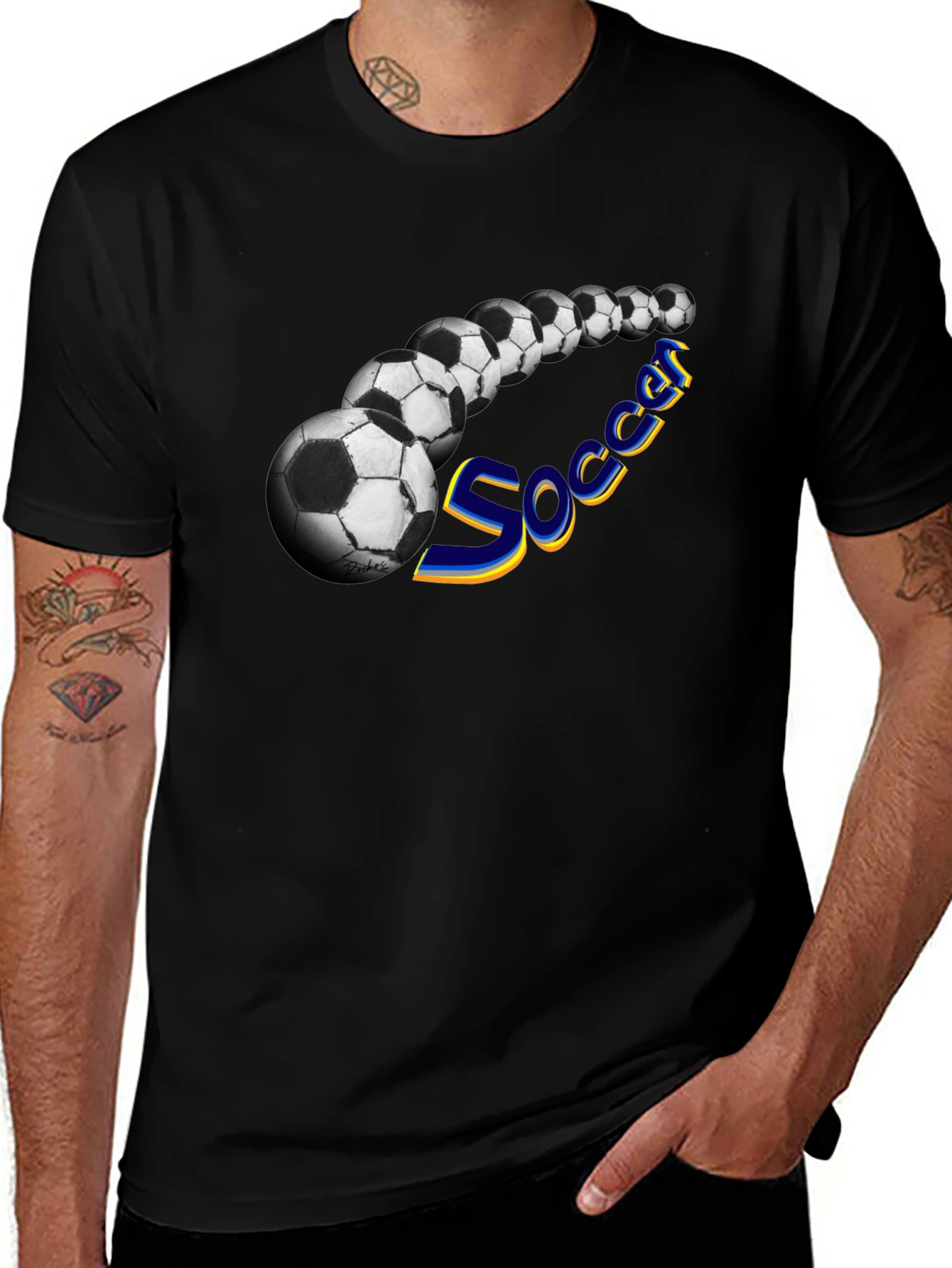Variant 19 of Soccer Balls Graphic Black T-Shirt