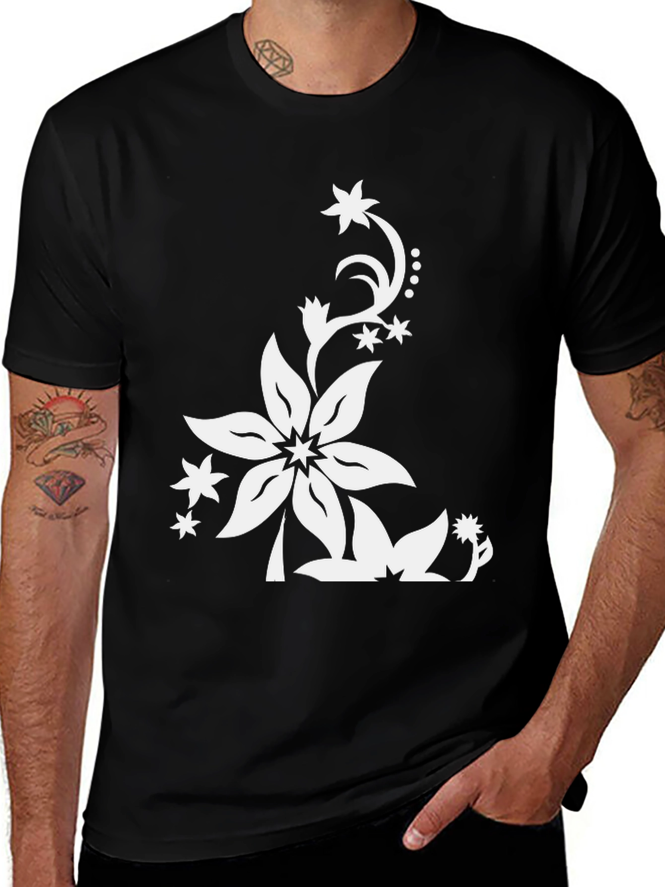 Variant 3 of Floral Print Black T-Shirt - Stylish Casual Wear