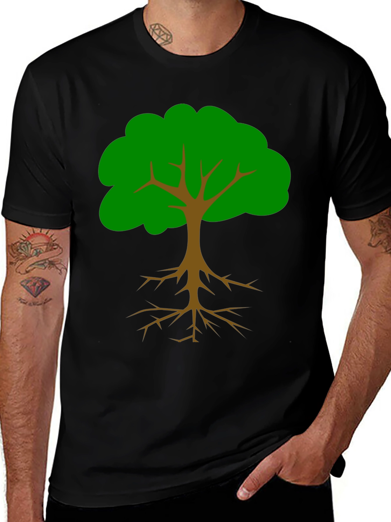 Nature Tree Graphic Tee - Black Cotton T-Shirt