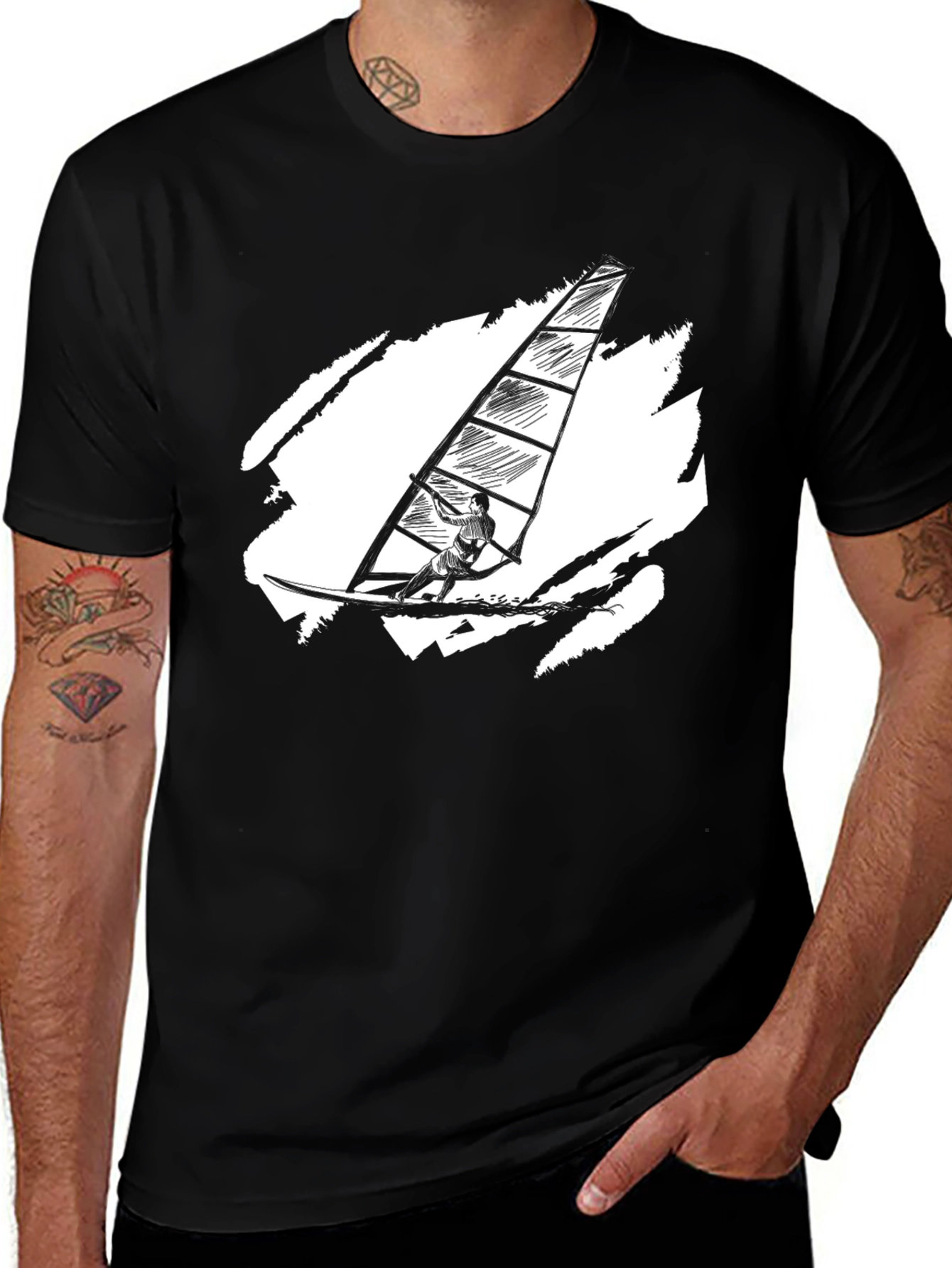 Variant 30 of Windsurfing Graphic Tee - Black Cotton T-Shirt