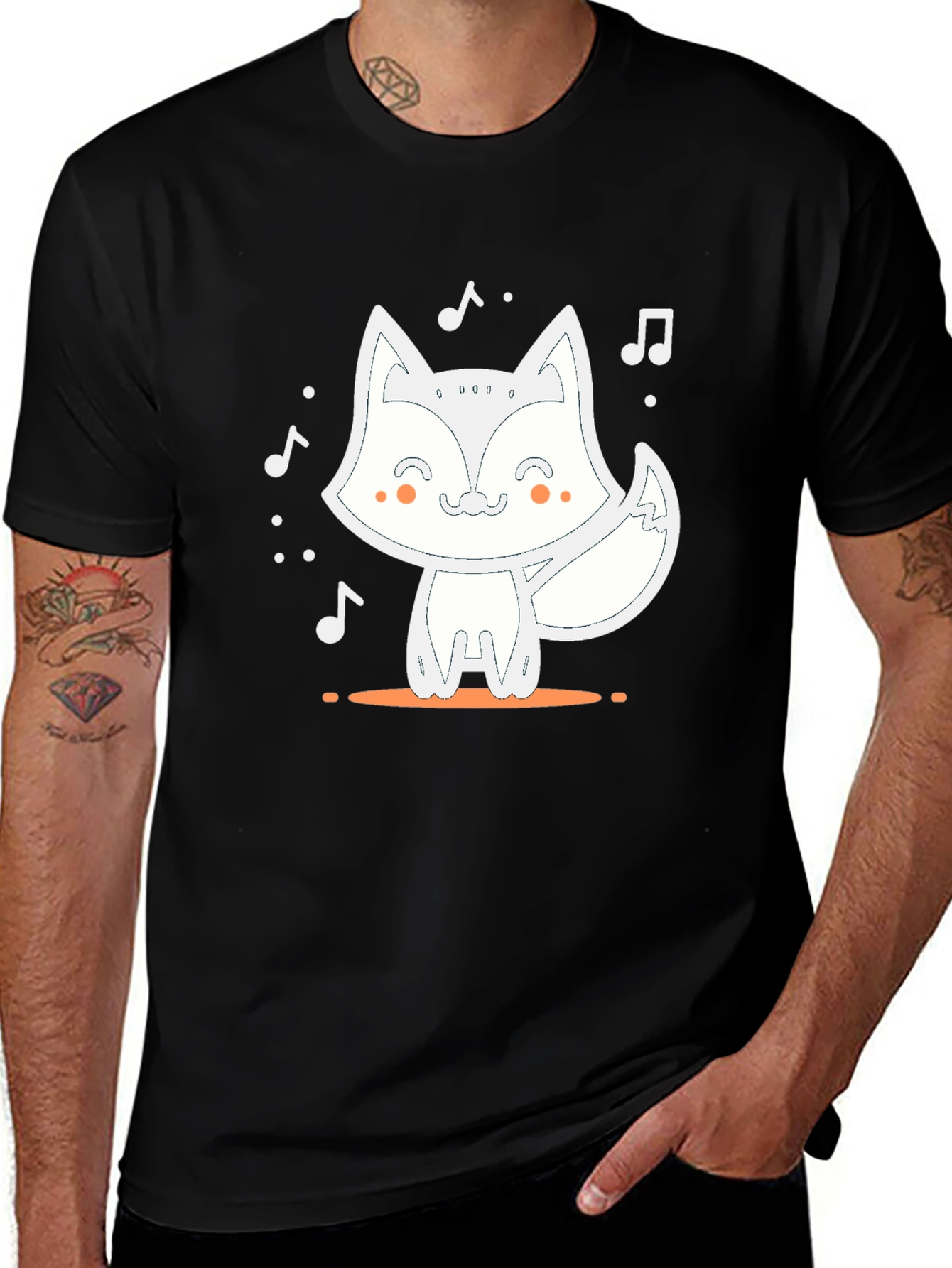 Variant 8 of Cute Fox Music T-Shirt - Black Casual Tee
