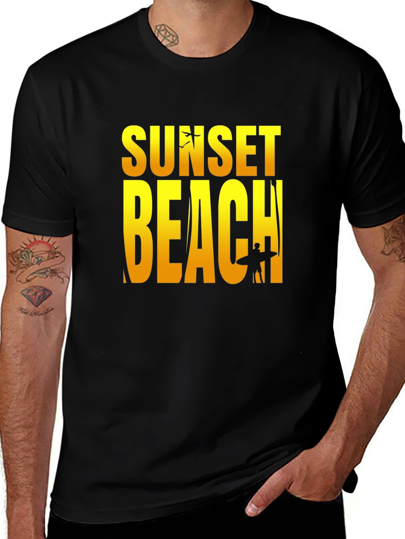 Variant 22 of Sunset Beach Graphic Tee - Black Cotton T-Shirt