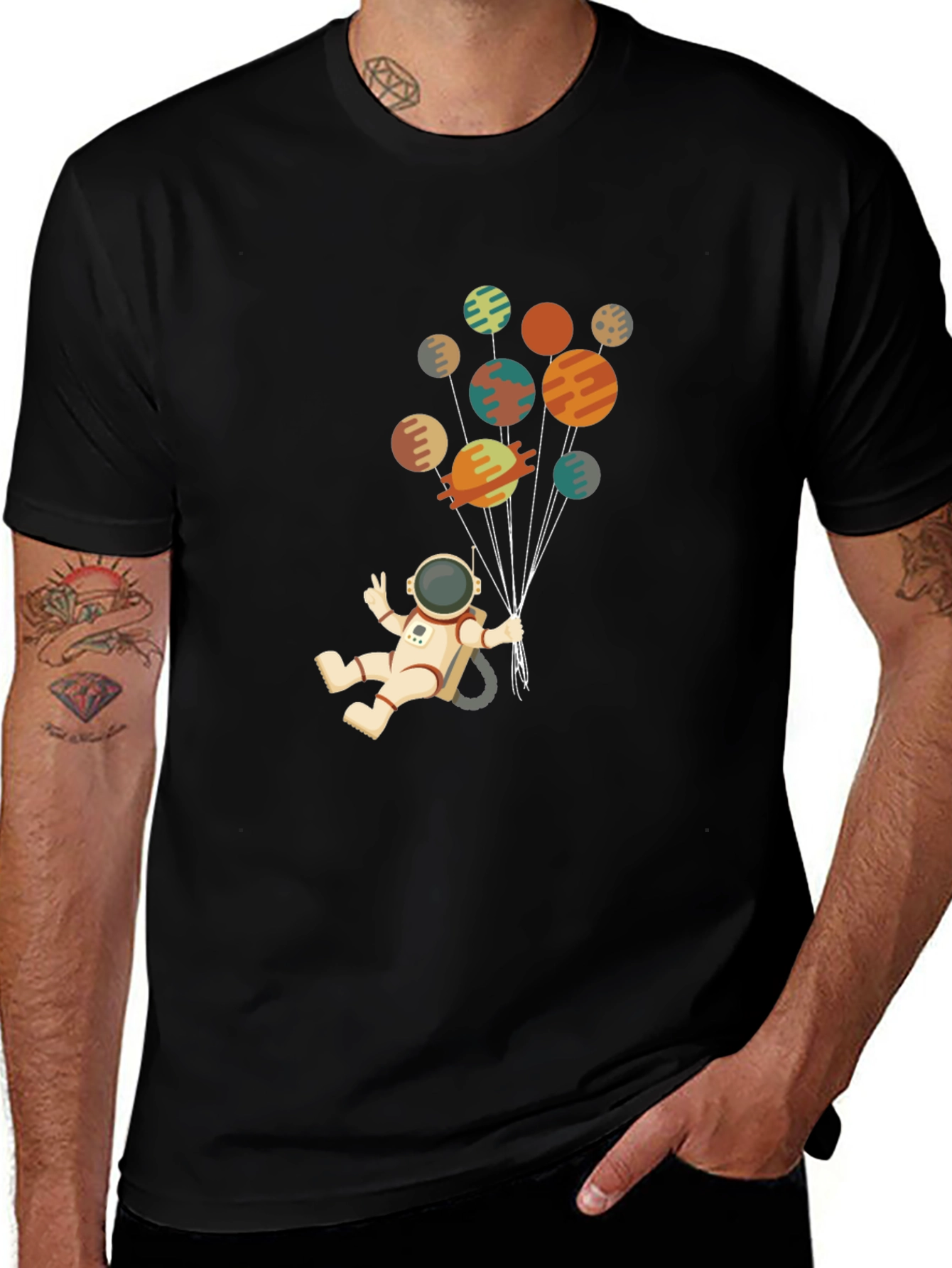 Variant 17 of Astronaut Planets Graphic Tee - Black Cotton Blend