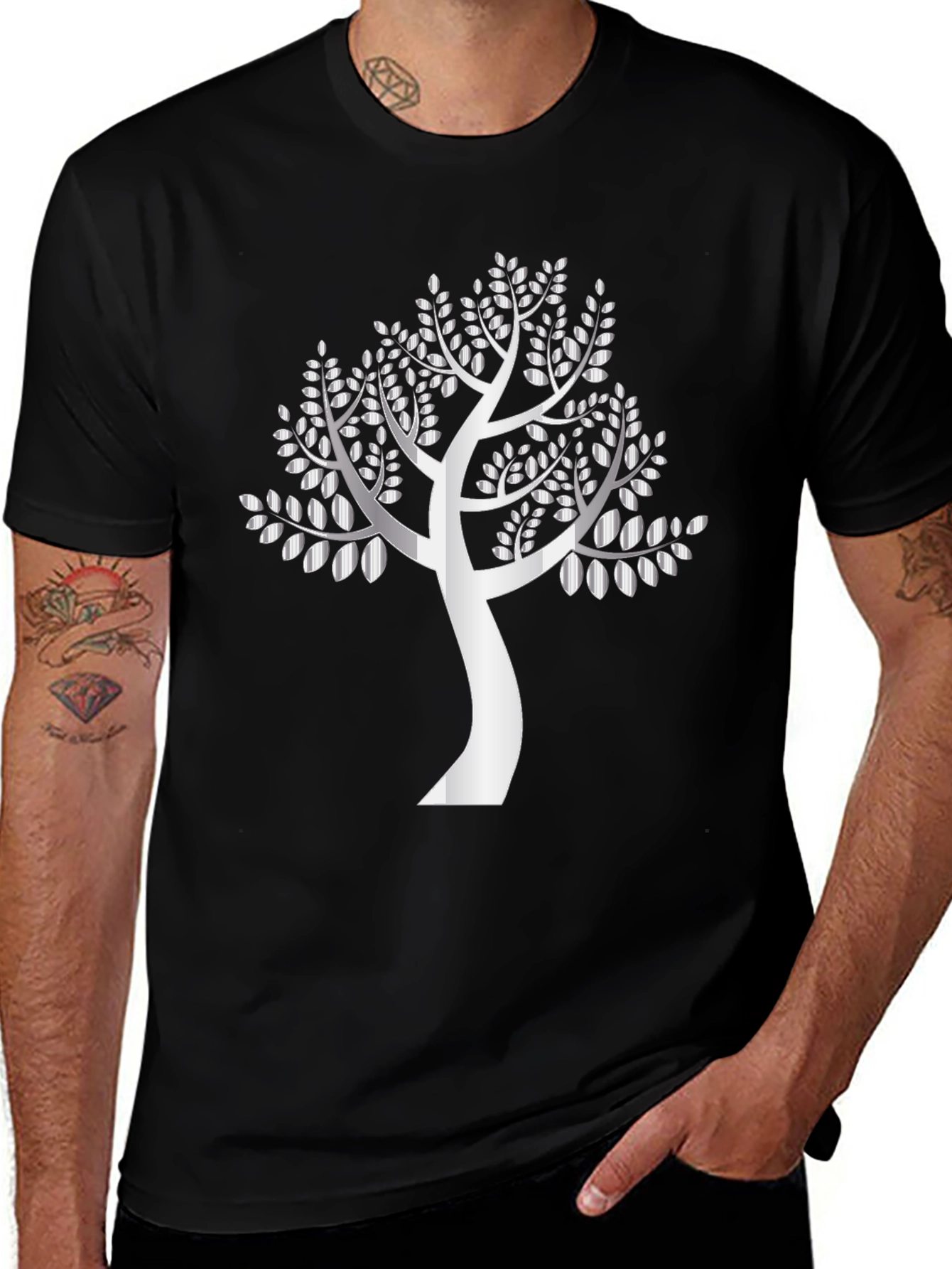 Black Silver Tree Graphic Black T-Shirt main image
