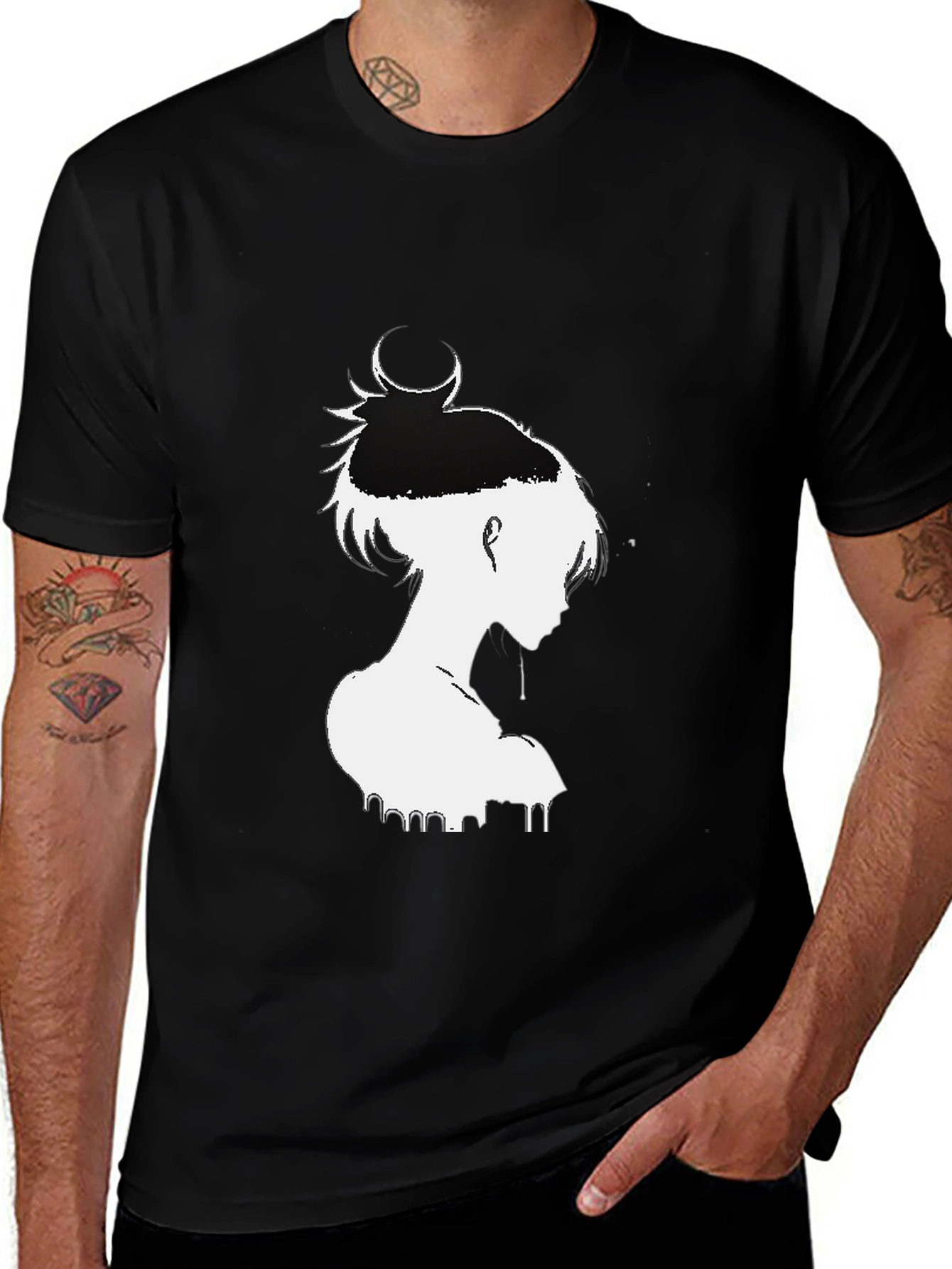 Variant 26 of Black T-Shirt with White Anime Graphic
