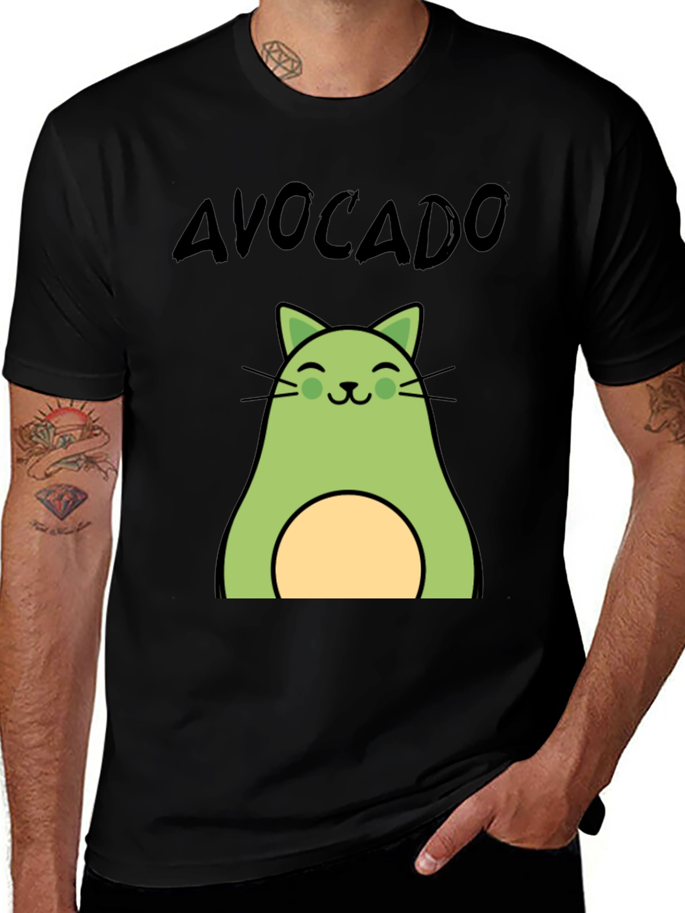 Variant 2 of Avocado Cat Graphic Tee - Unisex Black T-Shirt