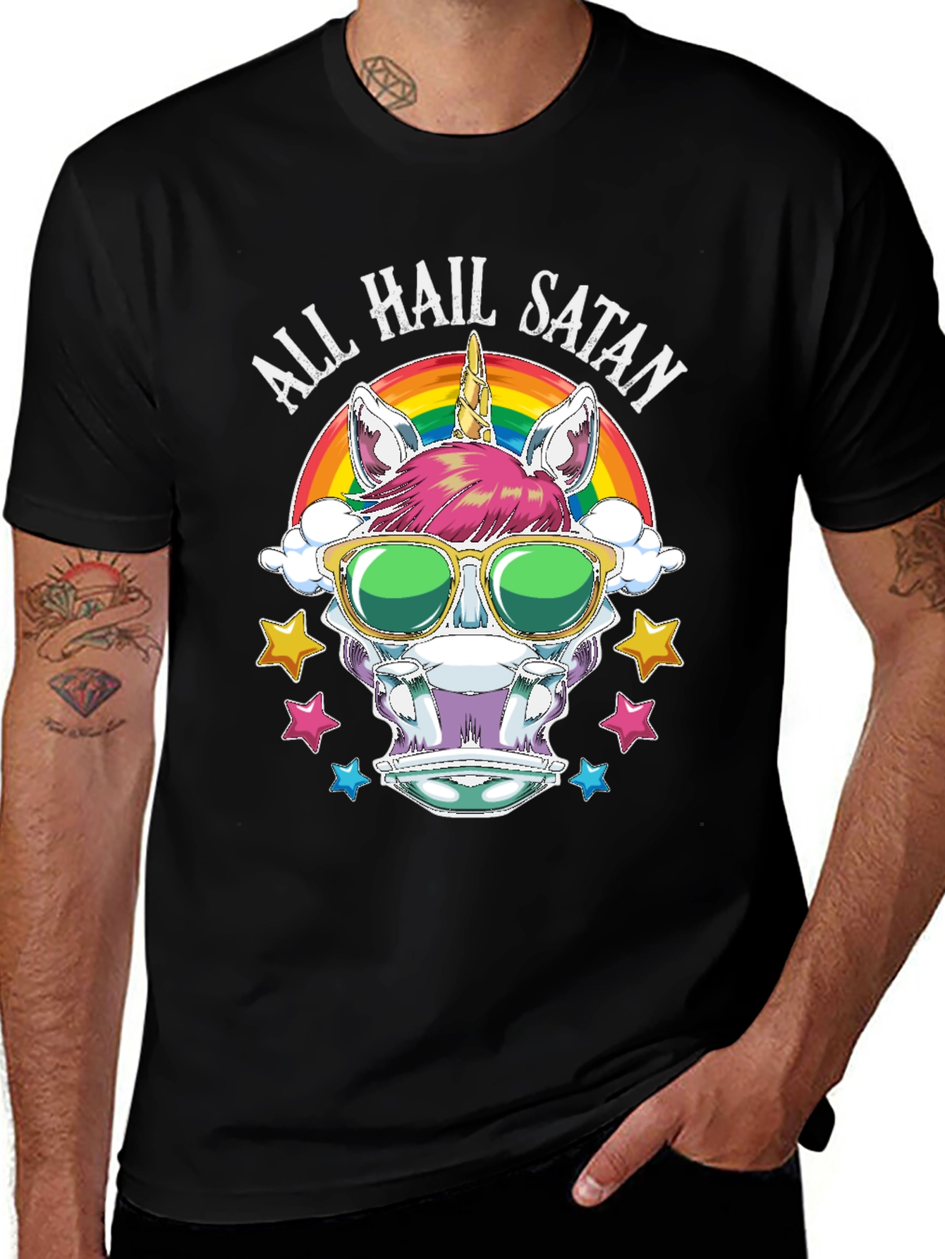Variant 17 of All Hail Satan Unicorn Tee - Cool & Edgy Design