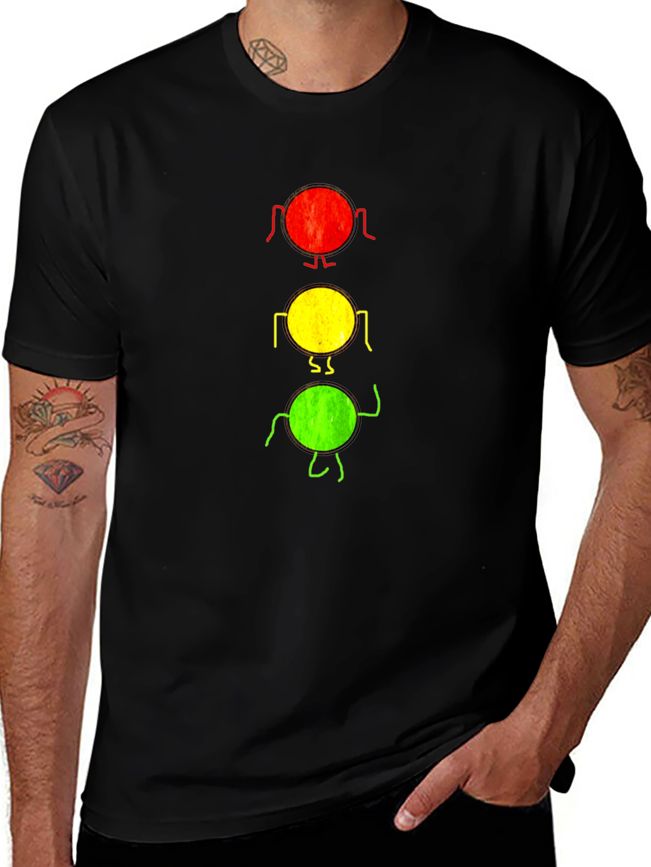 Variant 7 of Traffic Light Man Black T-Shirt