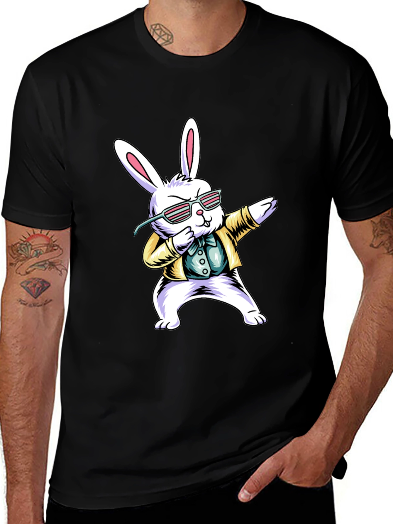 Dabbing Easter Bunny T-Shirt - Black Cotton Tee