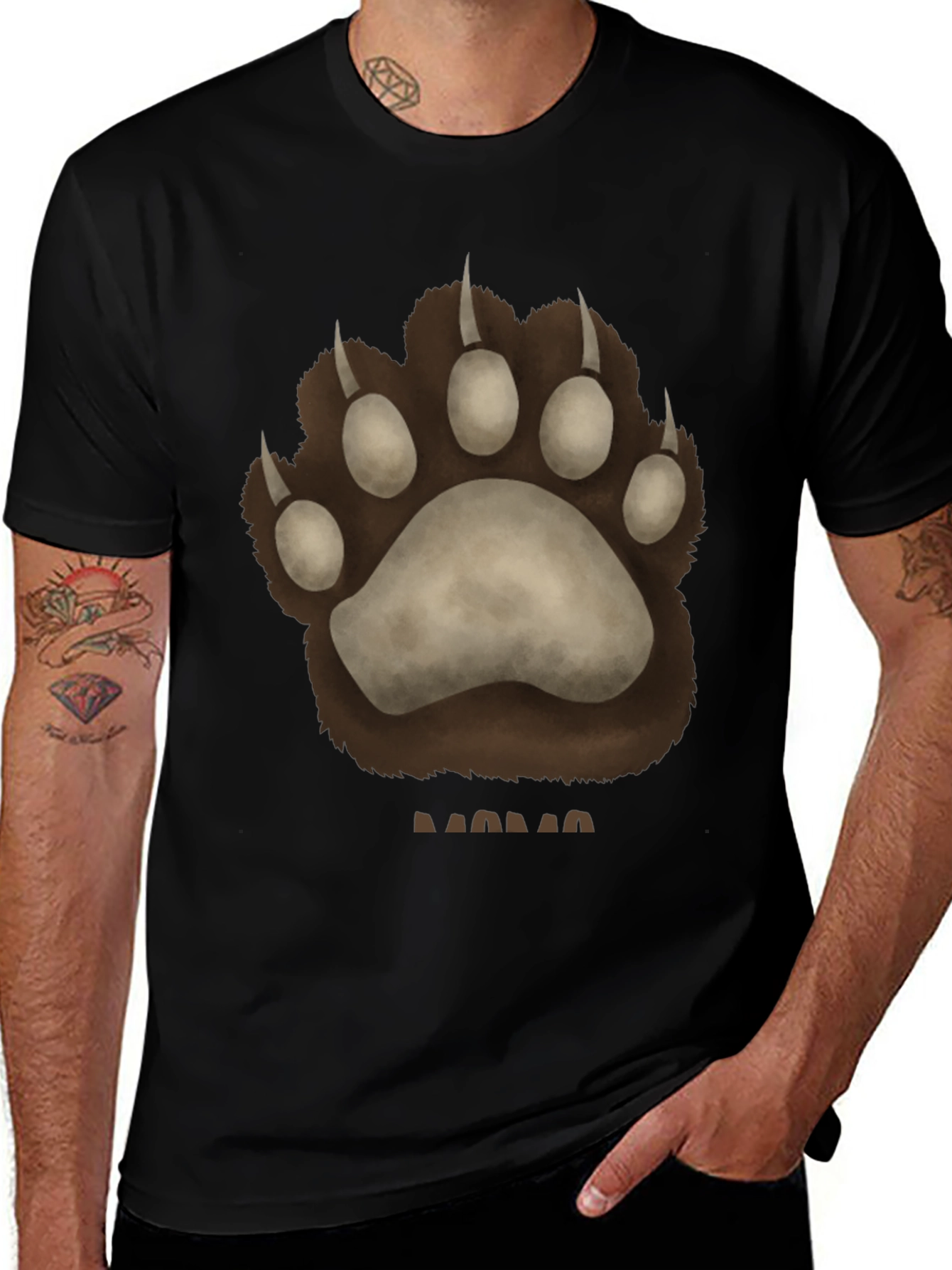 Variant 14 of Bear Paw Print Graphic Tee - Casual Black T-Shirt