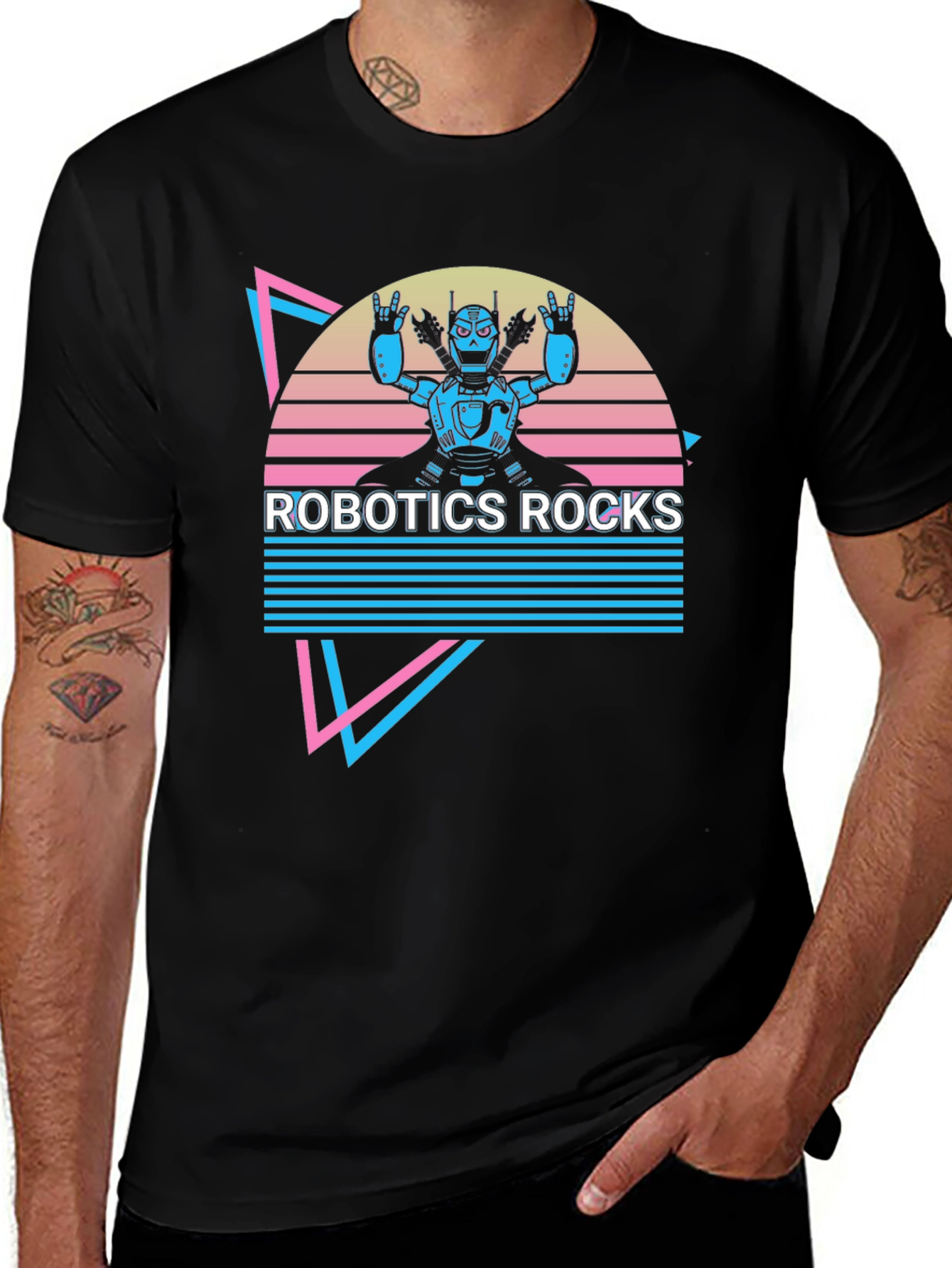 Black Robotics Rocks Retro Graphic T-Shirt main image
