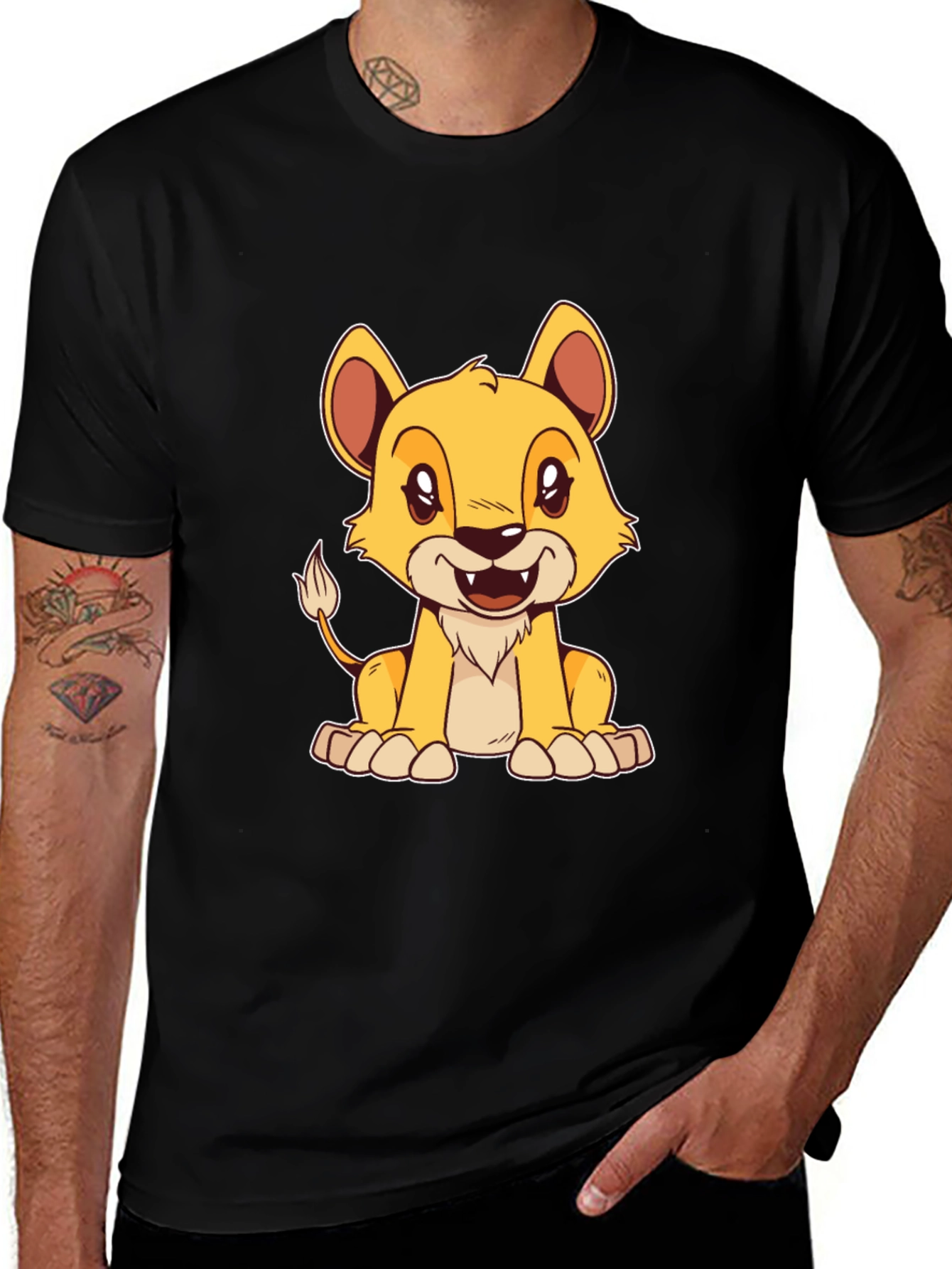 Variant 12 of Cute Lion Cartoon Graphic T-Shirt - Black