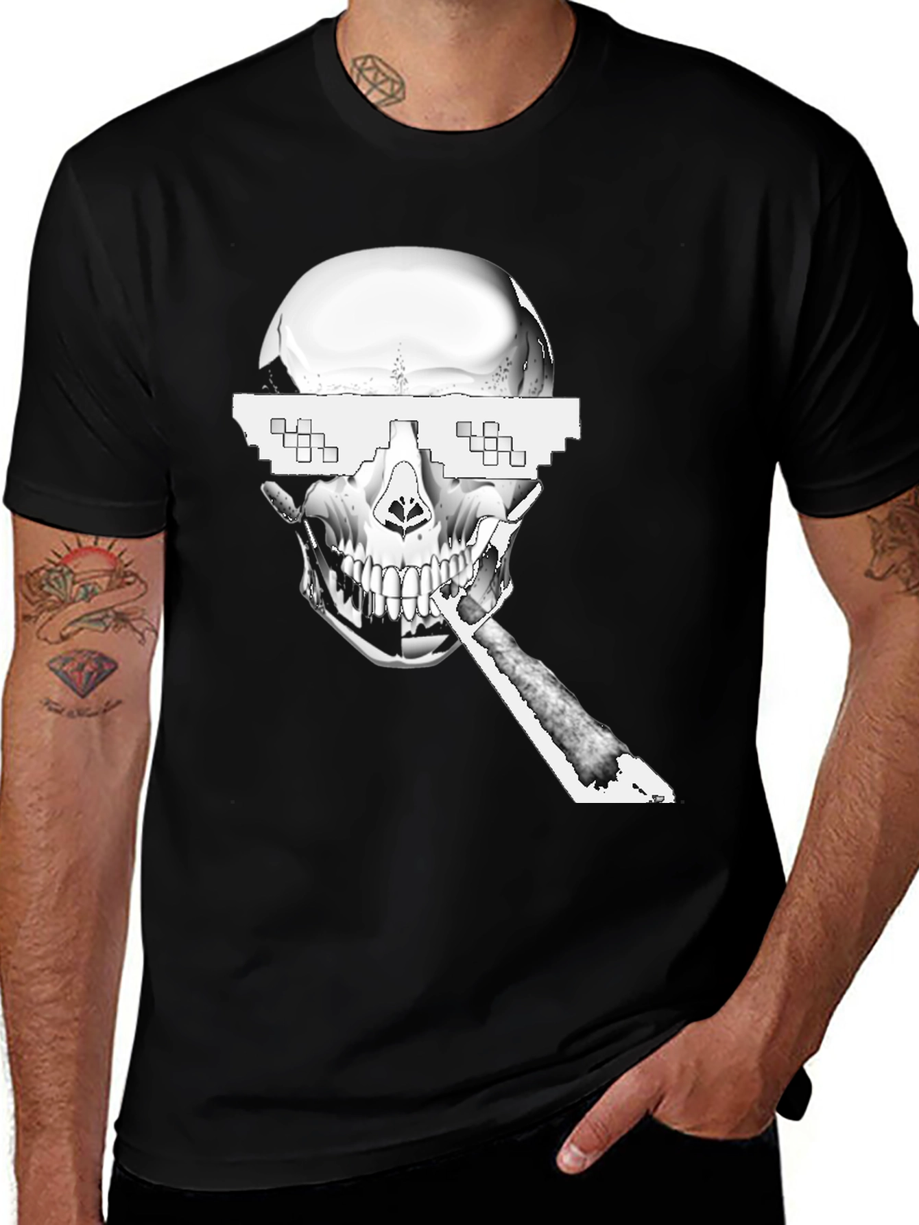 Variant 28 of Thug Life Skull Graphic Tee - Black Cotton Blend