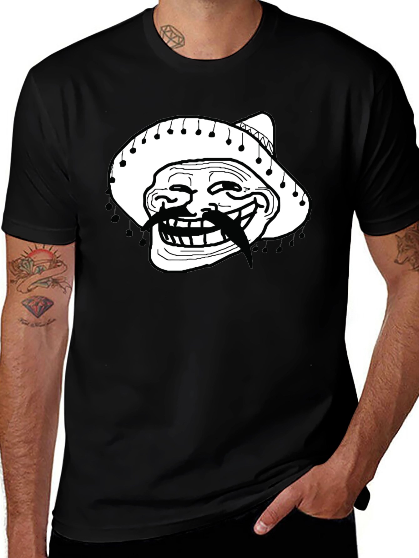 Variant 13 of Troll Face Sombrero Black T-Shirt