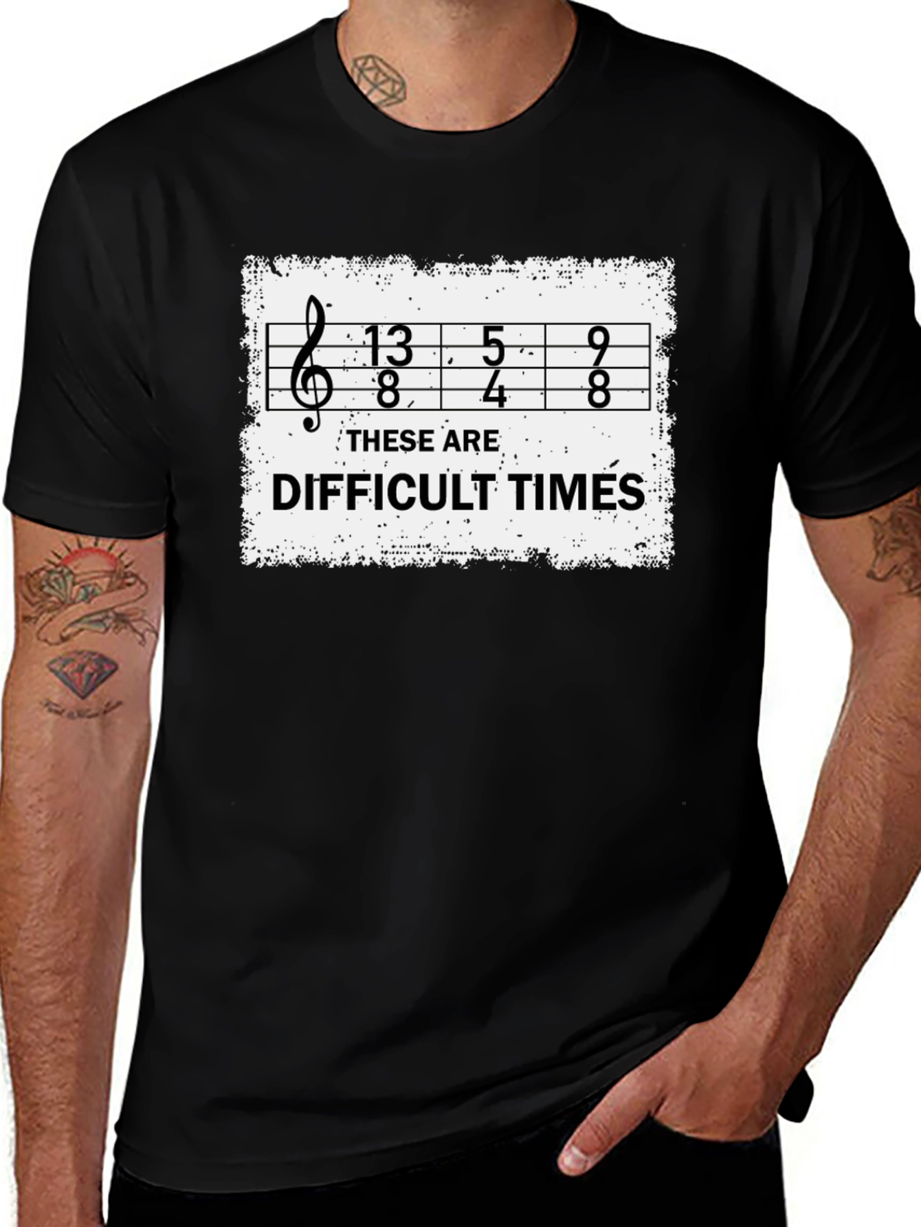 Black Difficult Times Music Humor T-Shirt main image