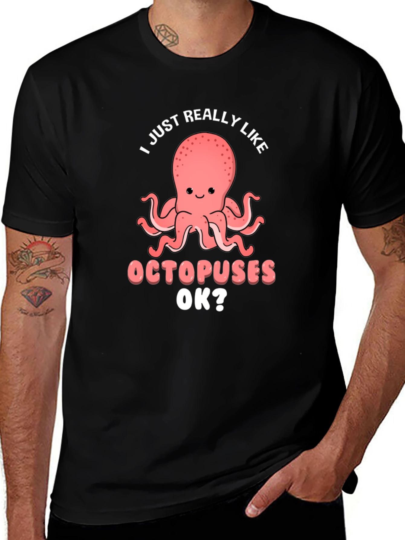 Variant 25 of I Like Octopuses T-Shirt - Black Crew Neck Graphic Tee