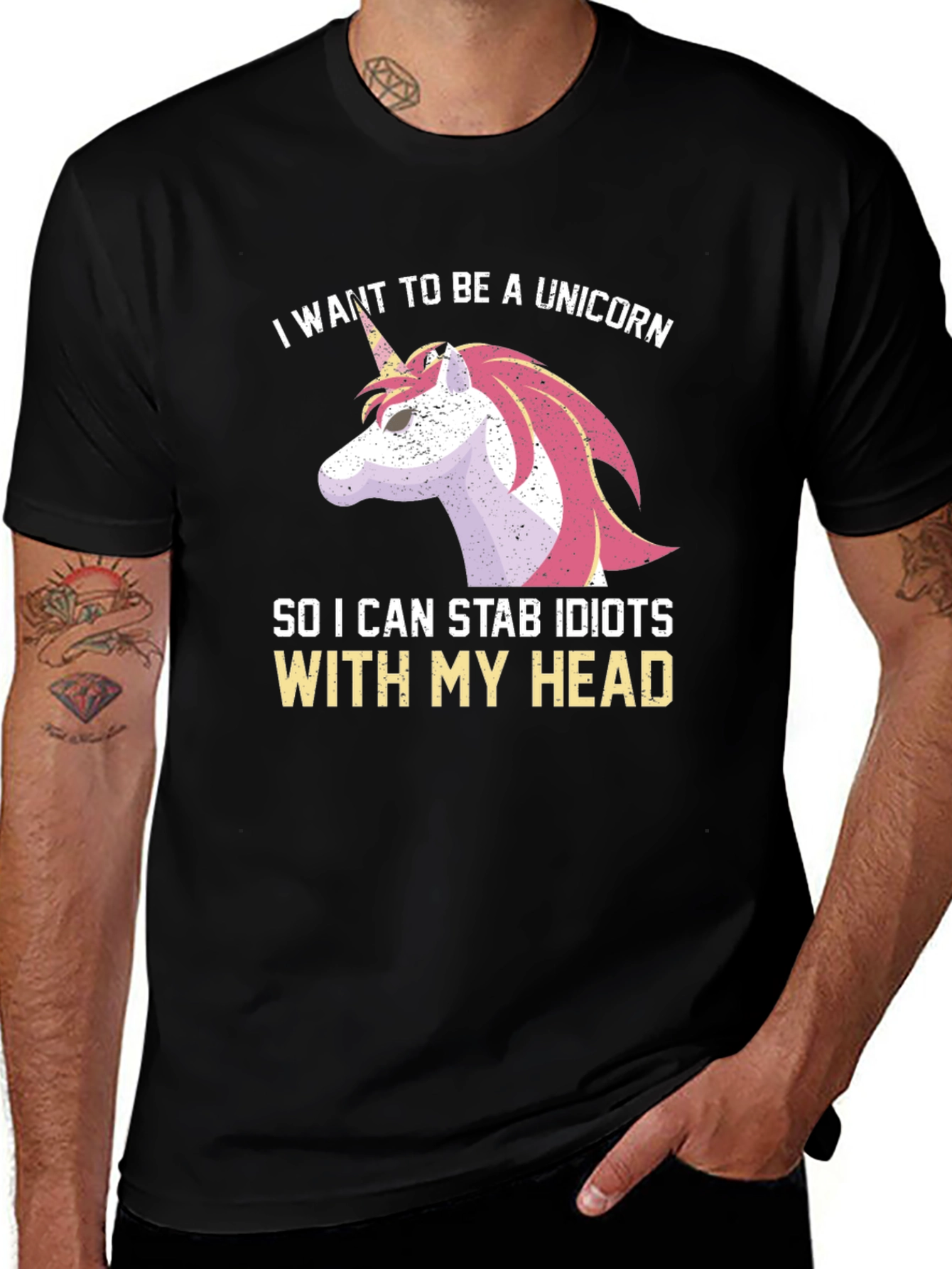 Black Unicorn Stab Idiots T-Shirt Funny Humor main image