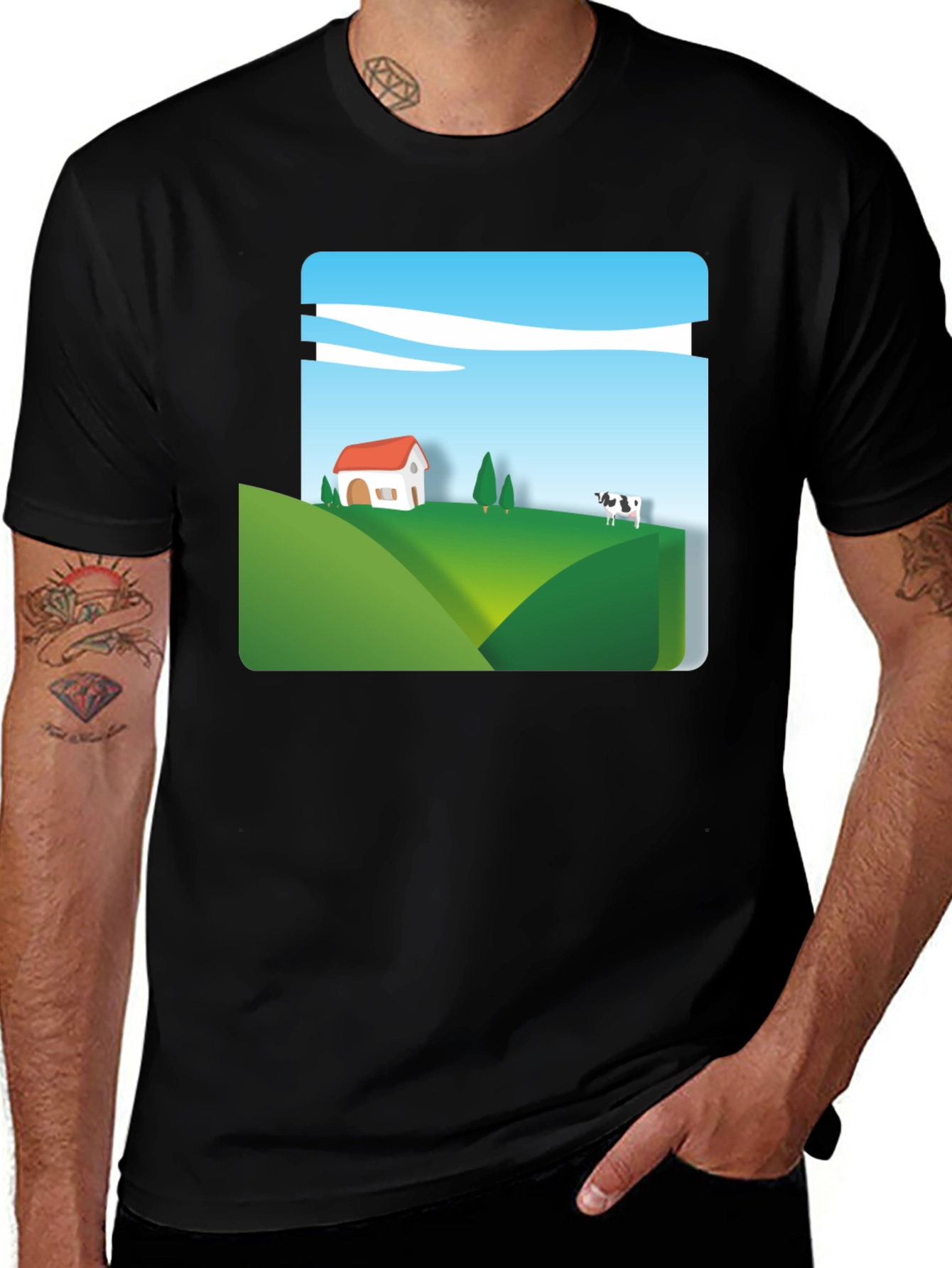 Variant 19 of Cartoon Landscape Graphic Black T-Shirt