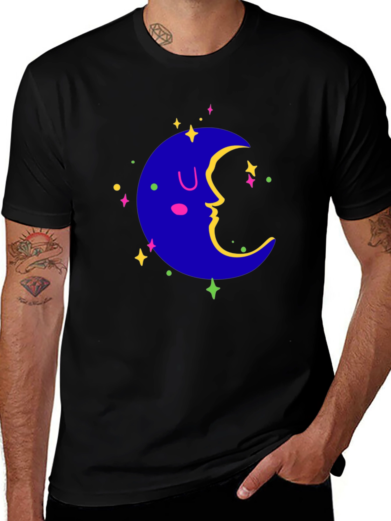 Variant 10 of Dreamy Moon Graphic Tee - Black Casual T-Shirt