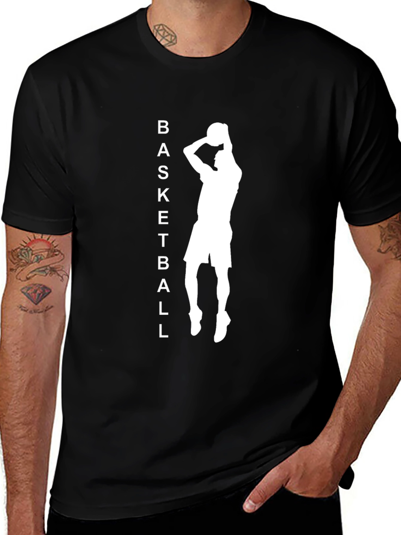 Variant 3 of Basketball Silhouette Graphic Tee - Black Cotton Blend