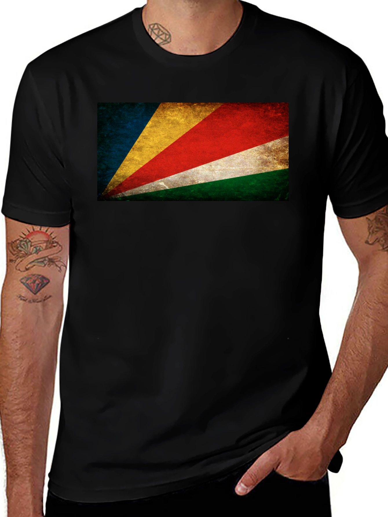 Seychelles Flag Graphic T-Shirt - Distressed Design