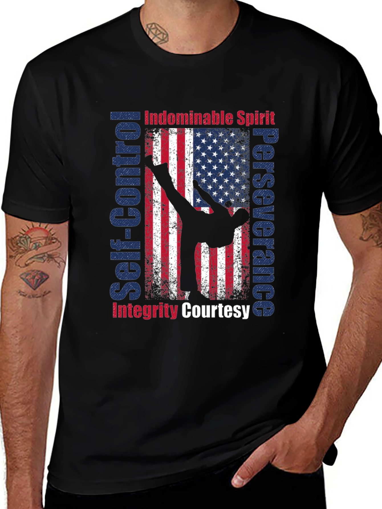 Martial Arts Spirit USA Flag Graphic T-Shirt