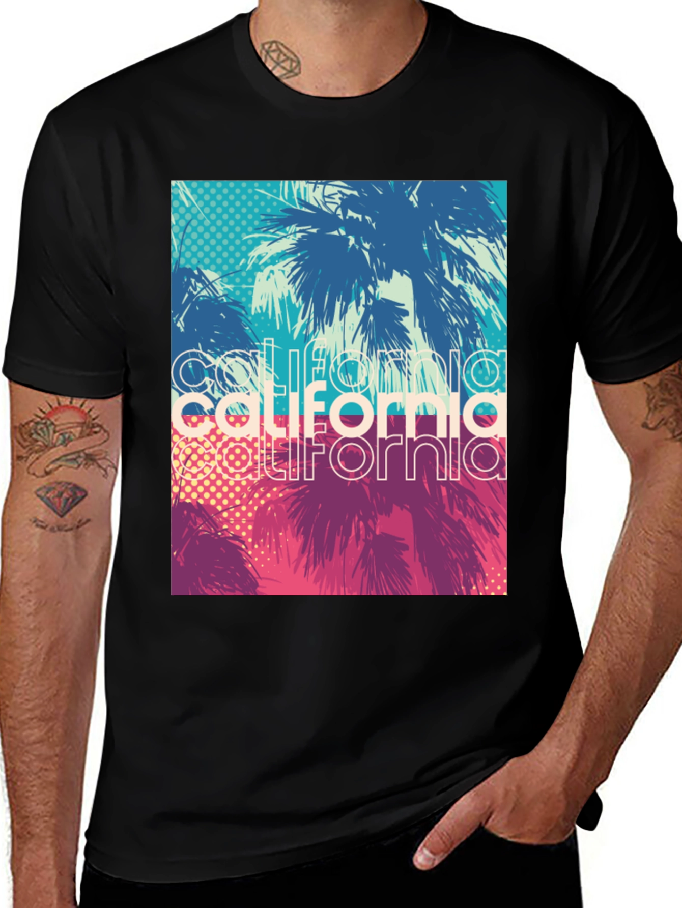 Variant 4 of California Palms Graphic Tee - Black Cotton T-Shirt