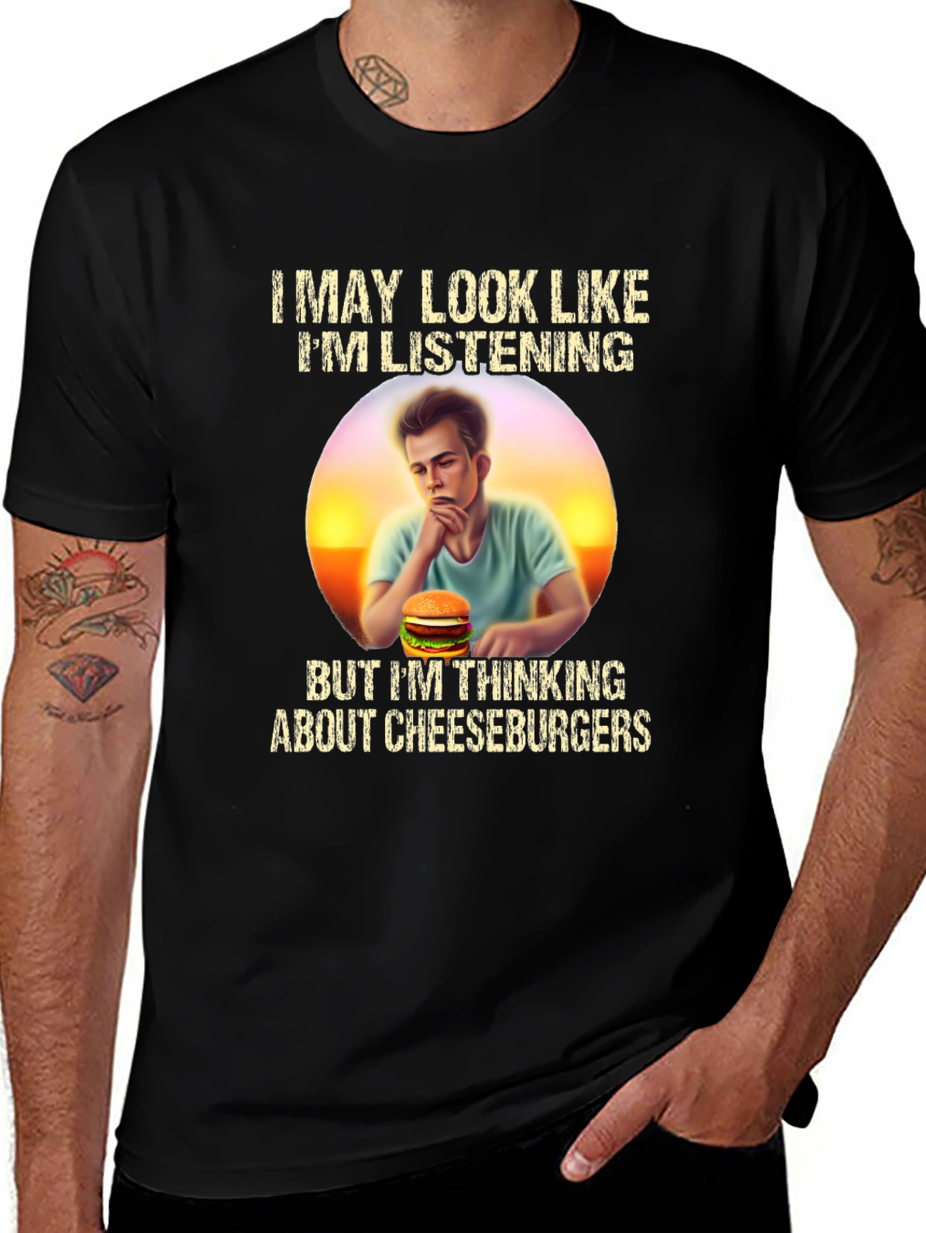 Variant 25 of Cheeseburger Thinking Graphic T-Shirt