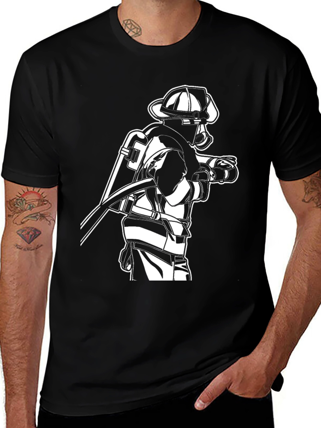 Variant 22 of Firefighter Graphic Tee - Black Cotton Blend