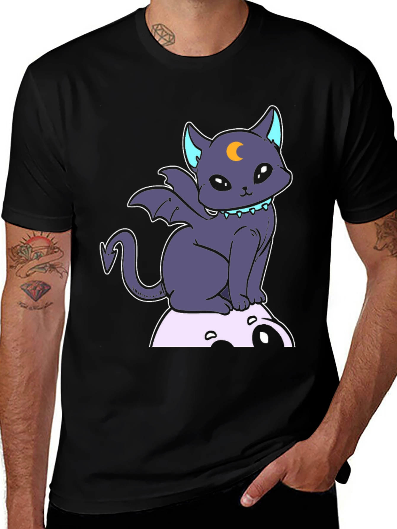Variant 23 of Gothic Cat T-Shirt - Moon & Bat Wings