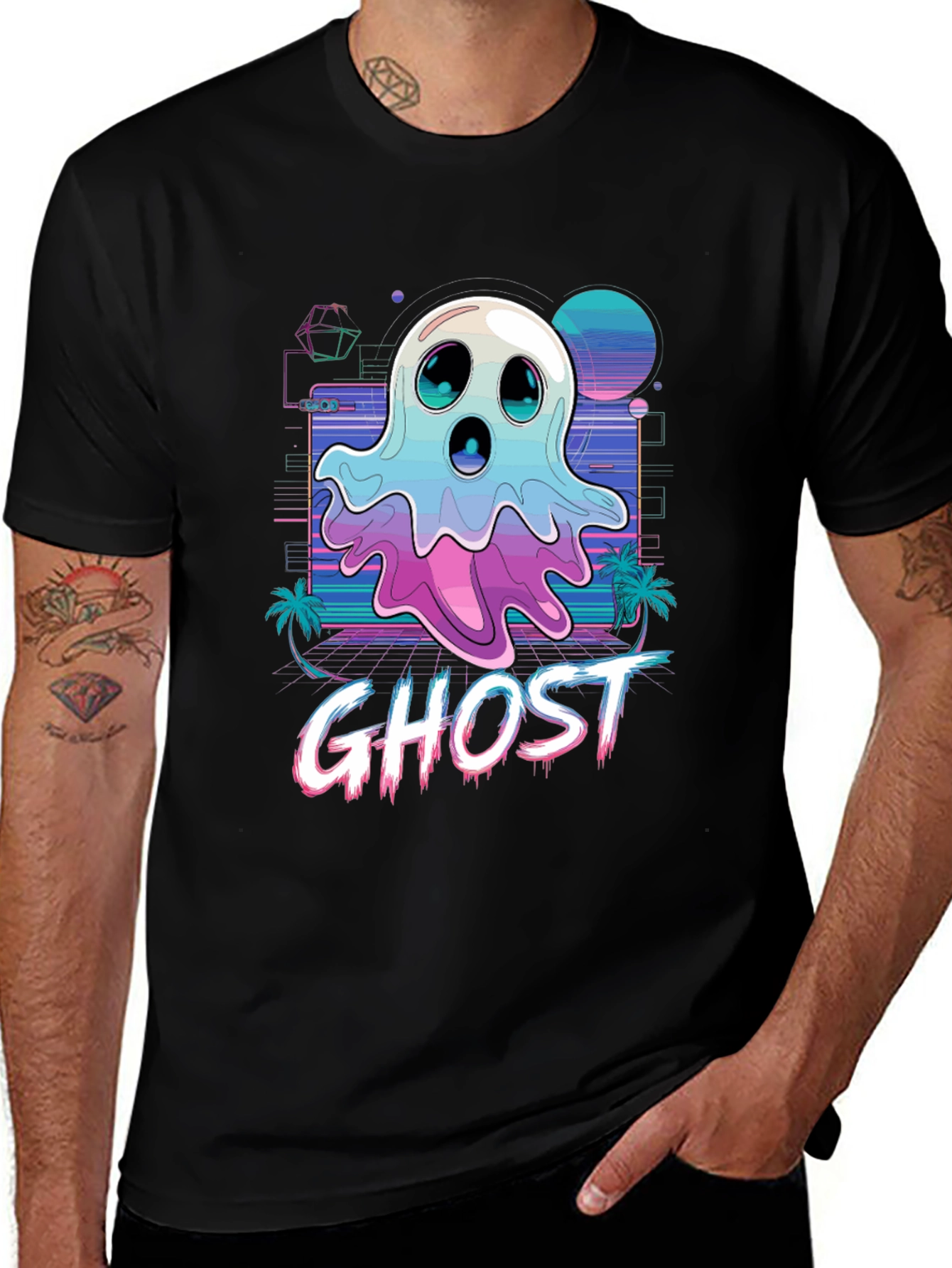Variant 4 of Retro Ghost Graphic Tee - Vaporwave Style T-Shirt
