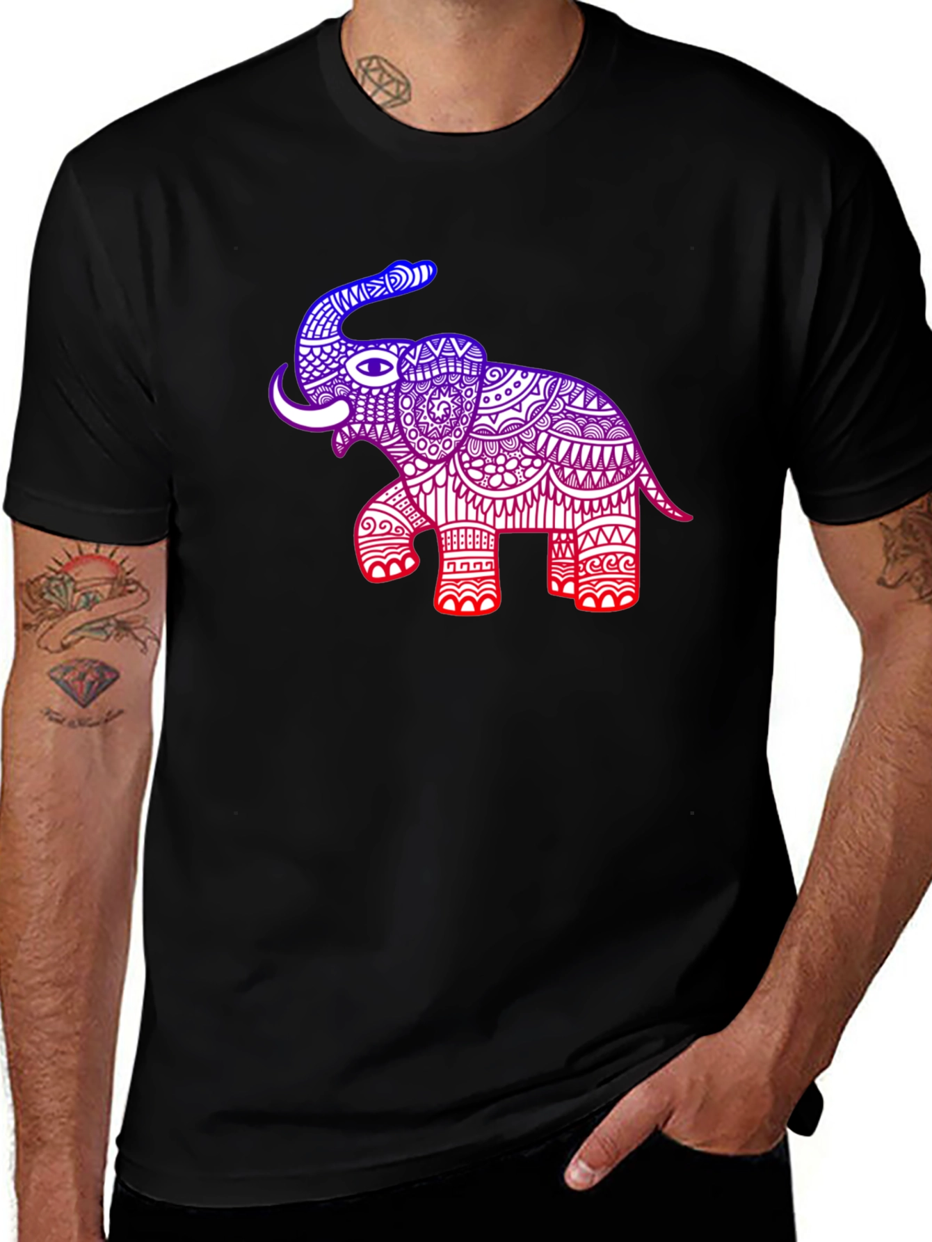 Variant 17 of Elephant Graphic Tee - Black Cotton Blend Casual Shirt