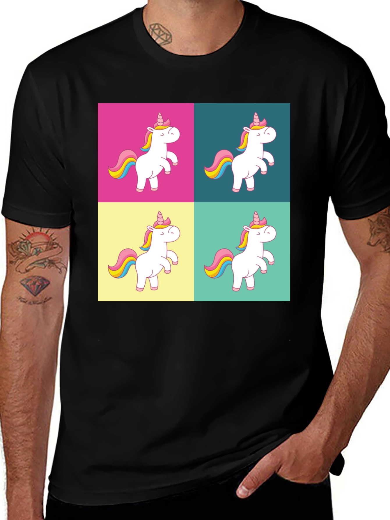 Variant 22 of Unicorn Pop Art T-Shirt - Black Cotton Tee