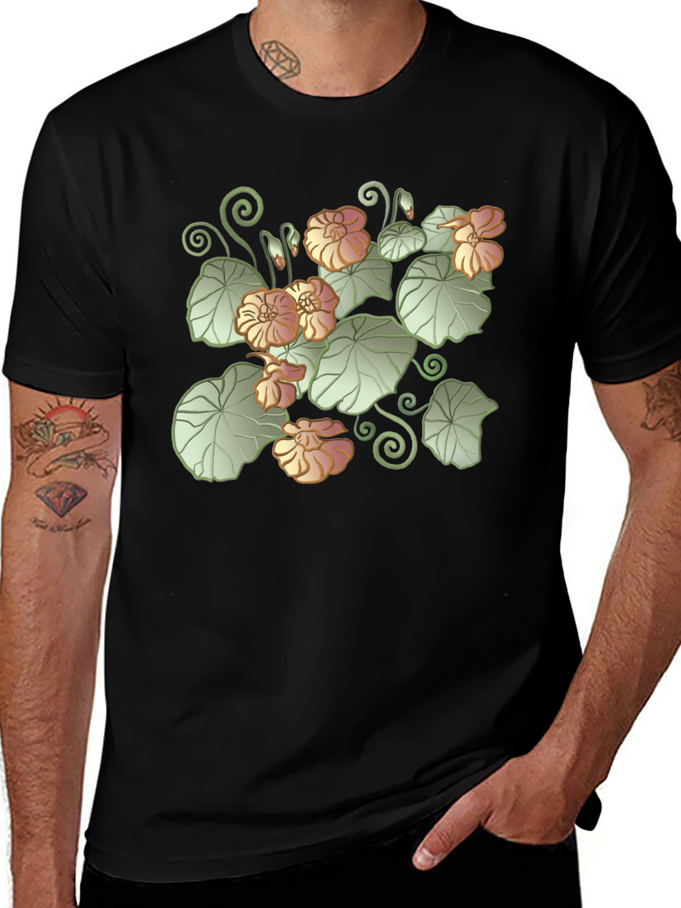 Variant 12 of Floral Art Nouveau T-Shirt - Black