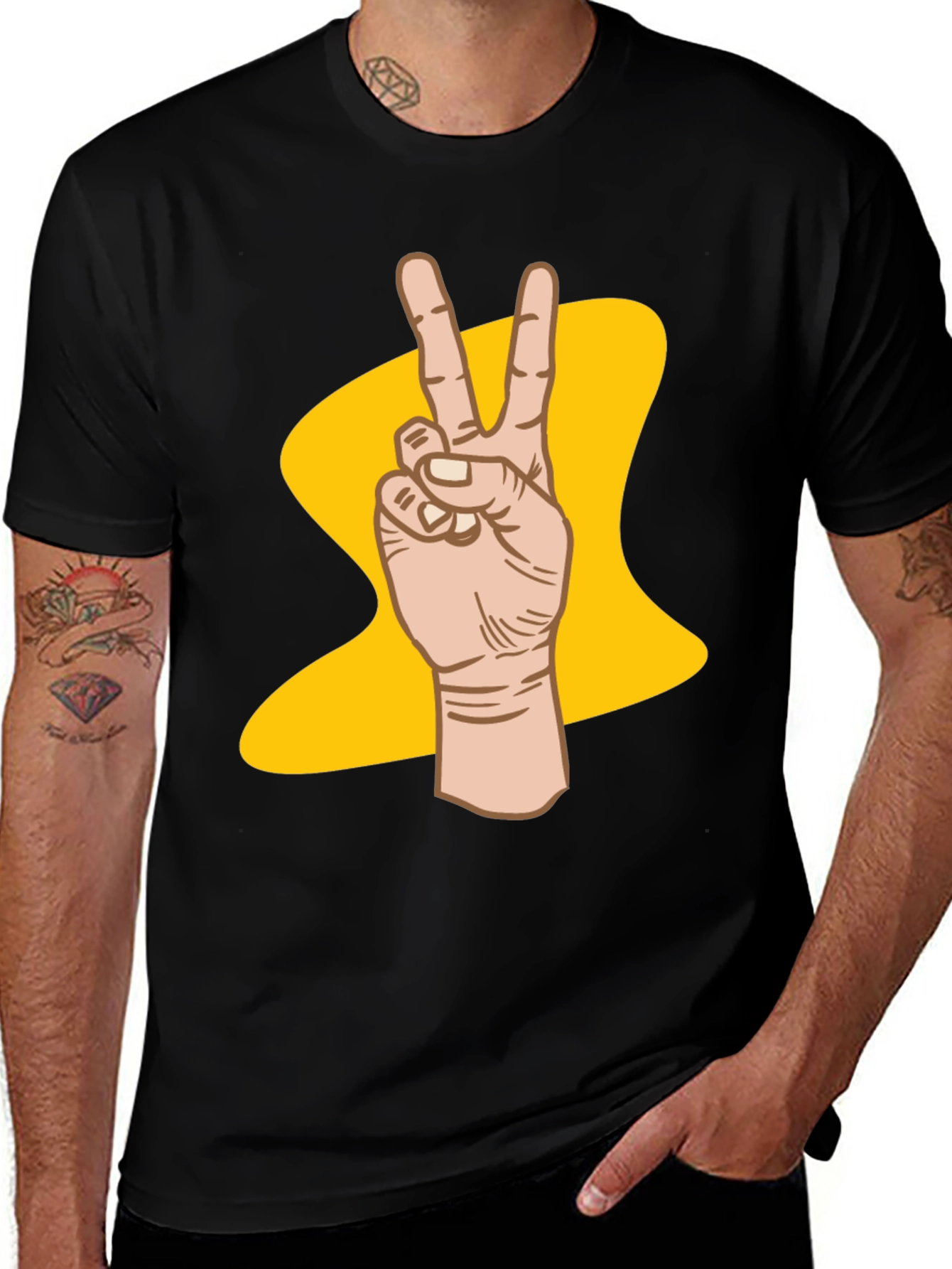 Variant 30 of Peace Sign Graphic Tee - Black Casual Shirt