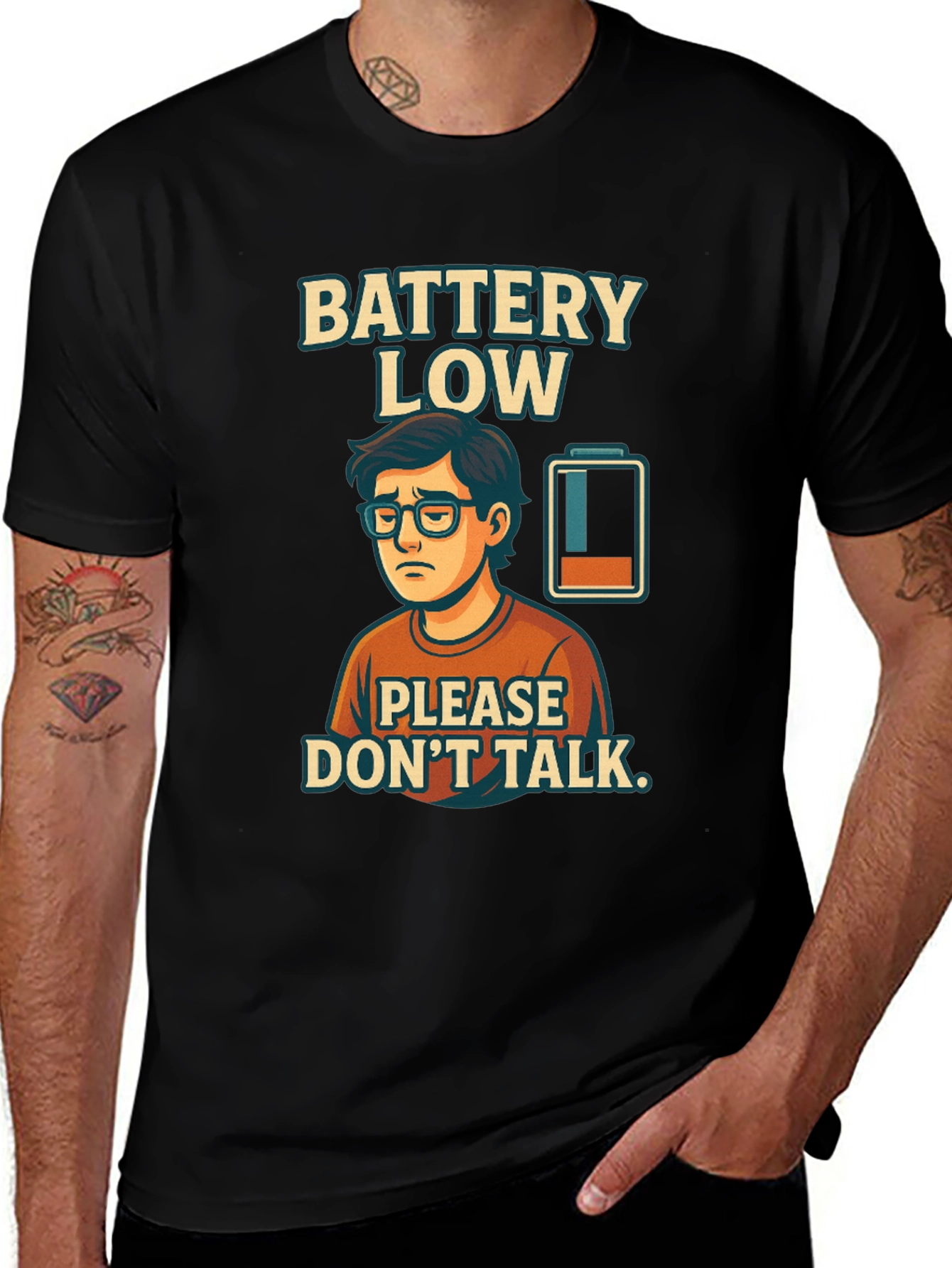 Black Battery Low Funny Graphic T-Shirt main image