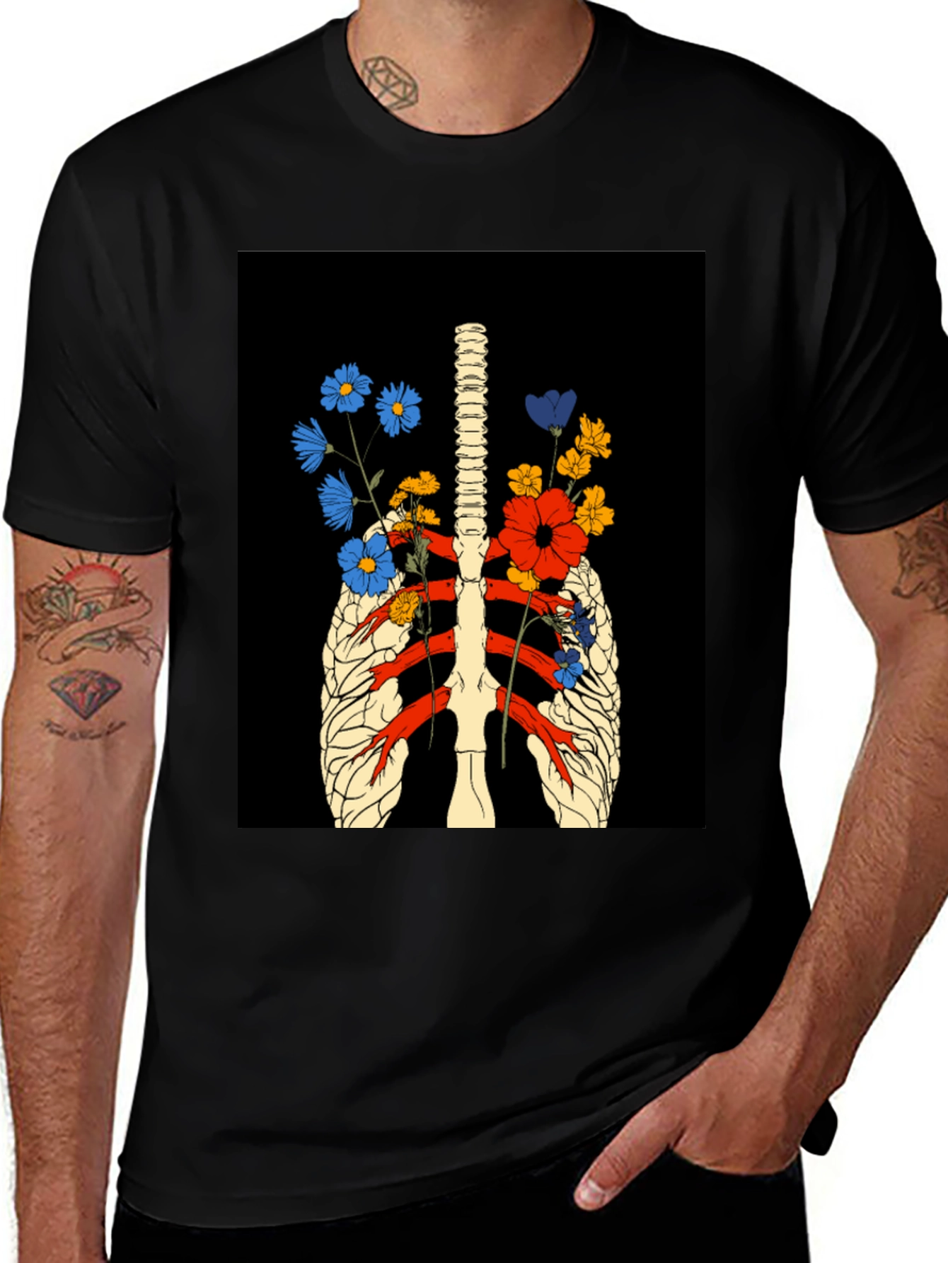 Variant 2 of Floral Rib Cage Graphic Tee - Unique Anatomical Art Shirt