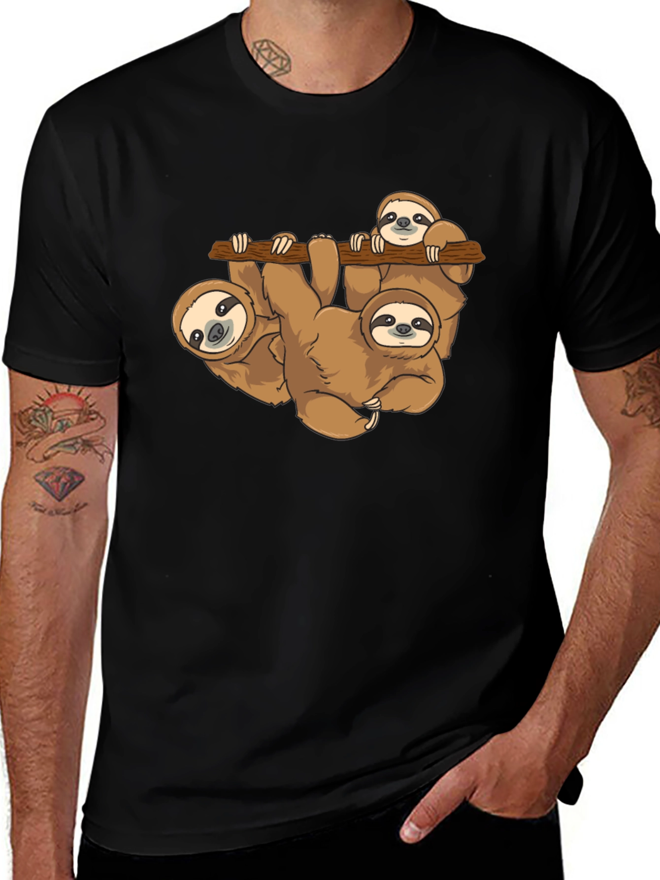 Variant 15 of Sloth Family Black T-Shirt