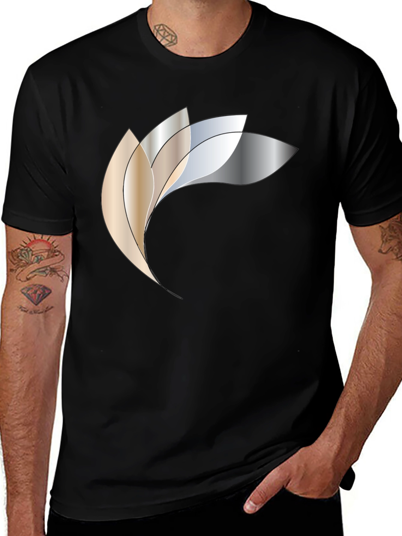 Variant 24 of Abstract Metallic Petal Graphic Black T-Shirt
